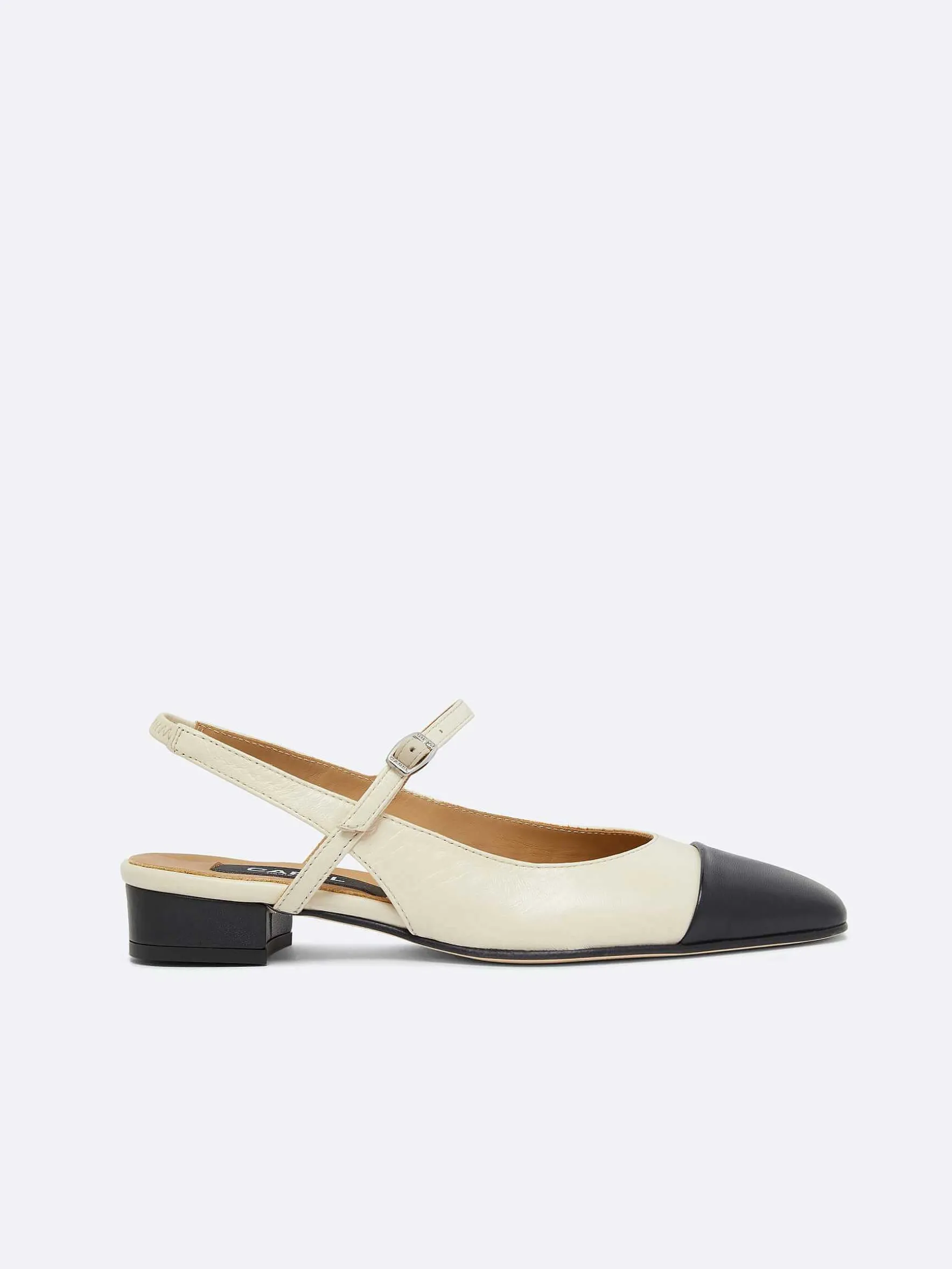 Carel Slingbacks>Beige En Zwart Lederen Slingback