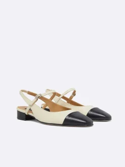 Carel Slingbacks>Beige En Zwart Lederen Slingback