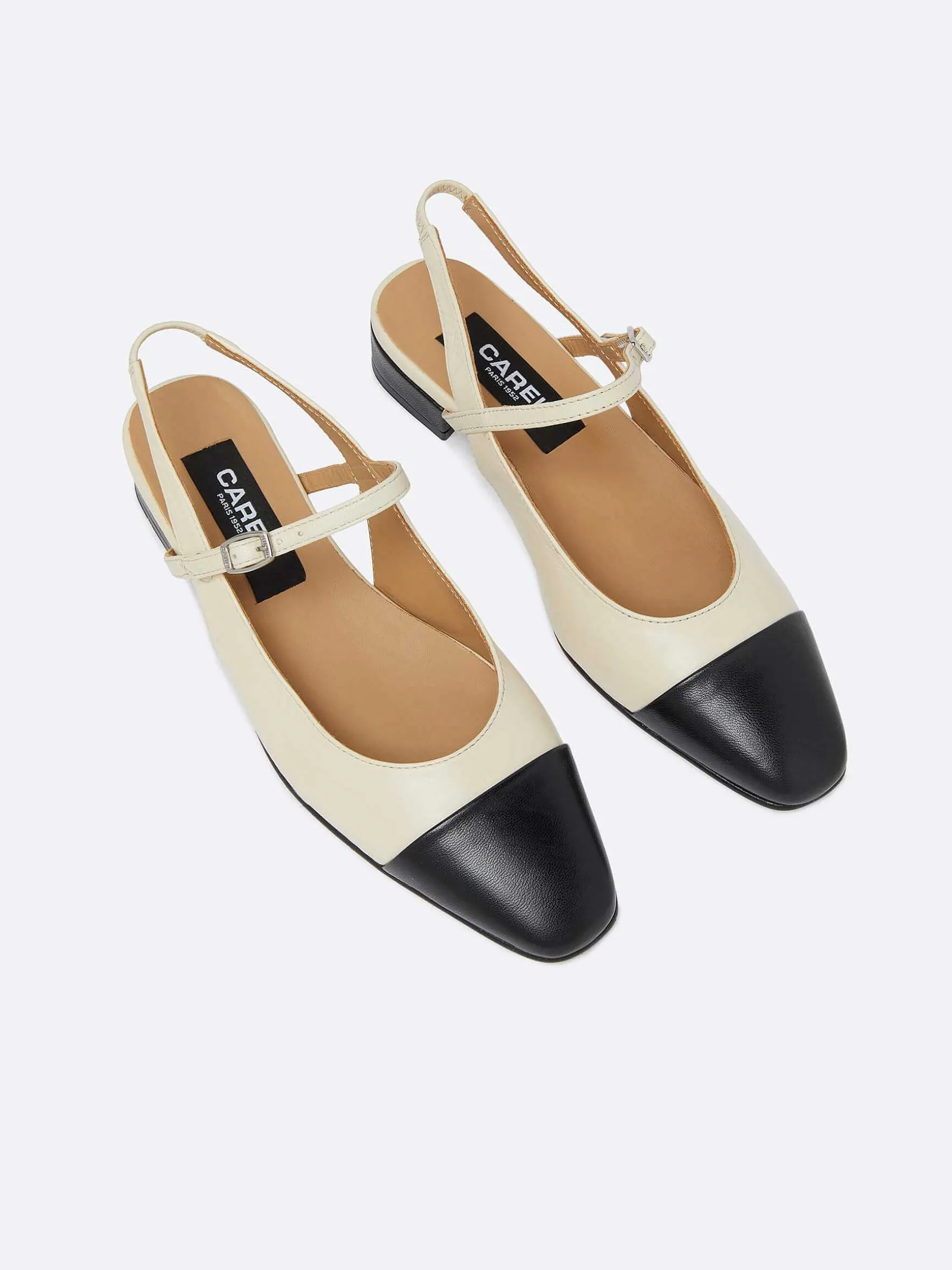 Carel Slingbacks>Beige En Zwart Lederen Slingback