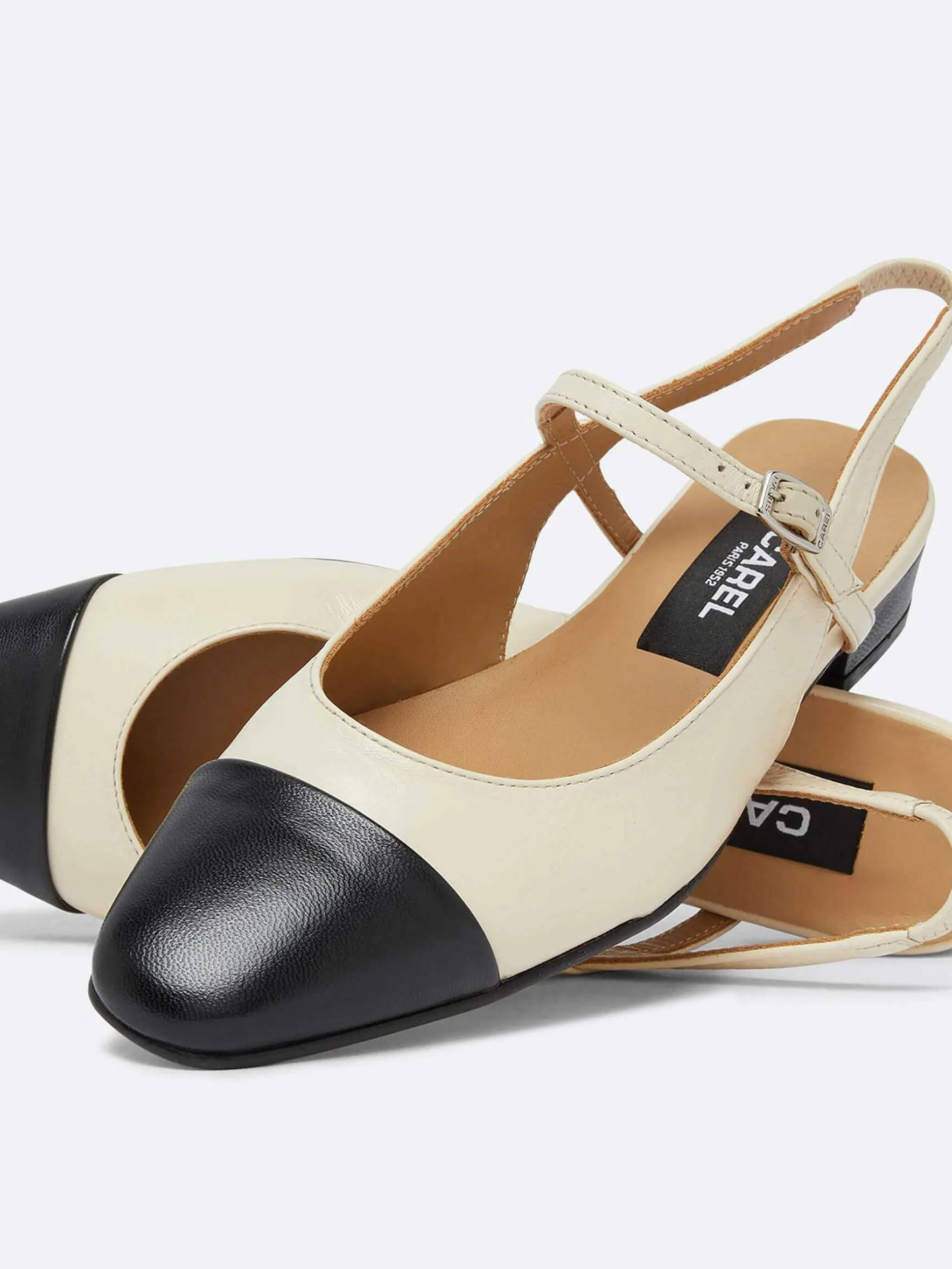 Carel Slingbacks>Beige En Zwart Lederen Slingback