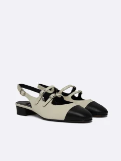 Carel Maria Janes>Beige En Zwart Leren Mary Janes Met Slingback