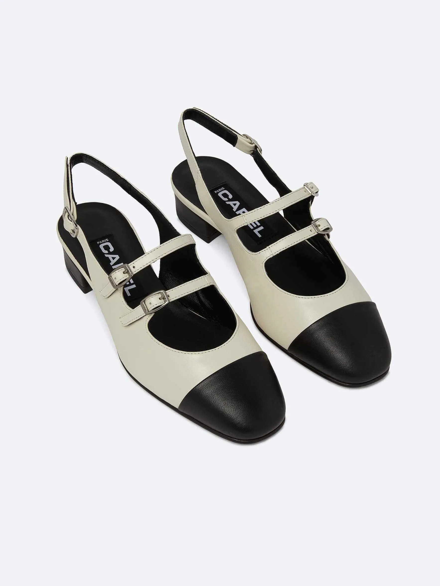 Carel Maria Janes>Beige En Zwart Leren Mary Janes Met Slingback