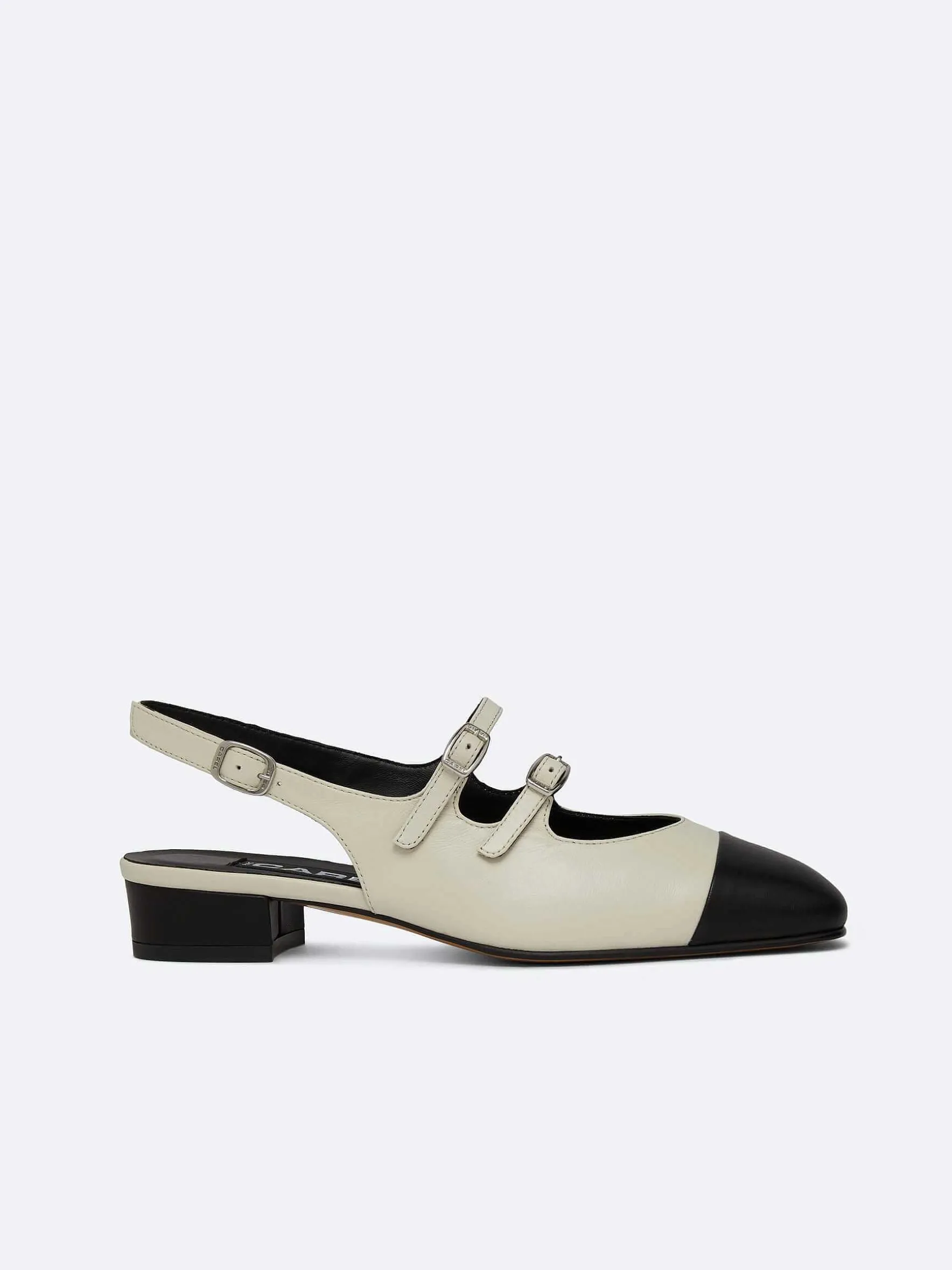 Carel Maria Janes>Beige En Zwart Leren Mary Janes Met Slingback
