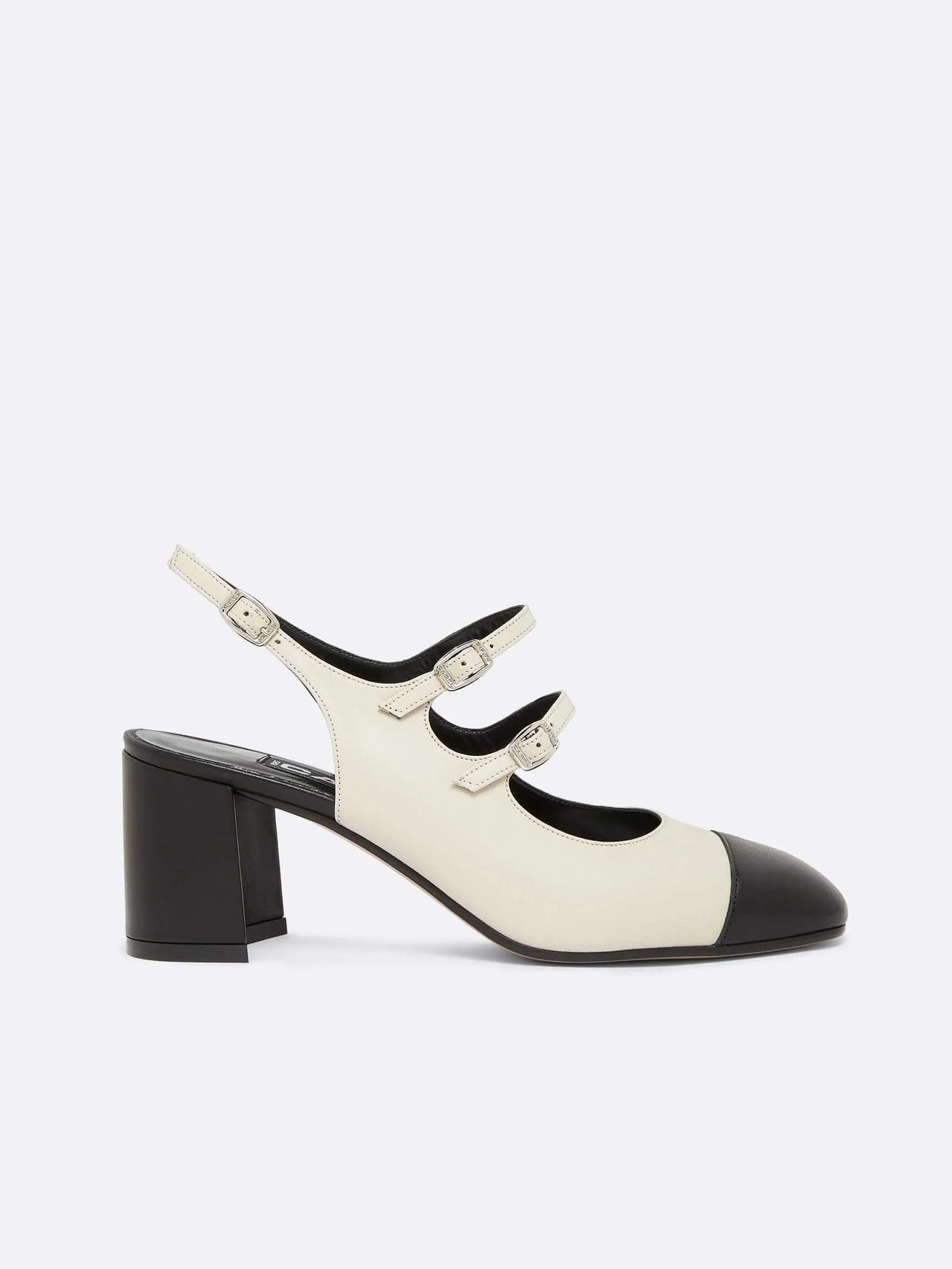 Carel Slingbacks>Beige En Zwart Leren Mary Janes Met Slingback