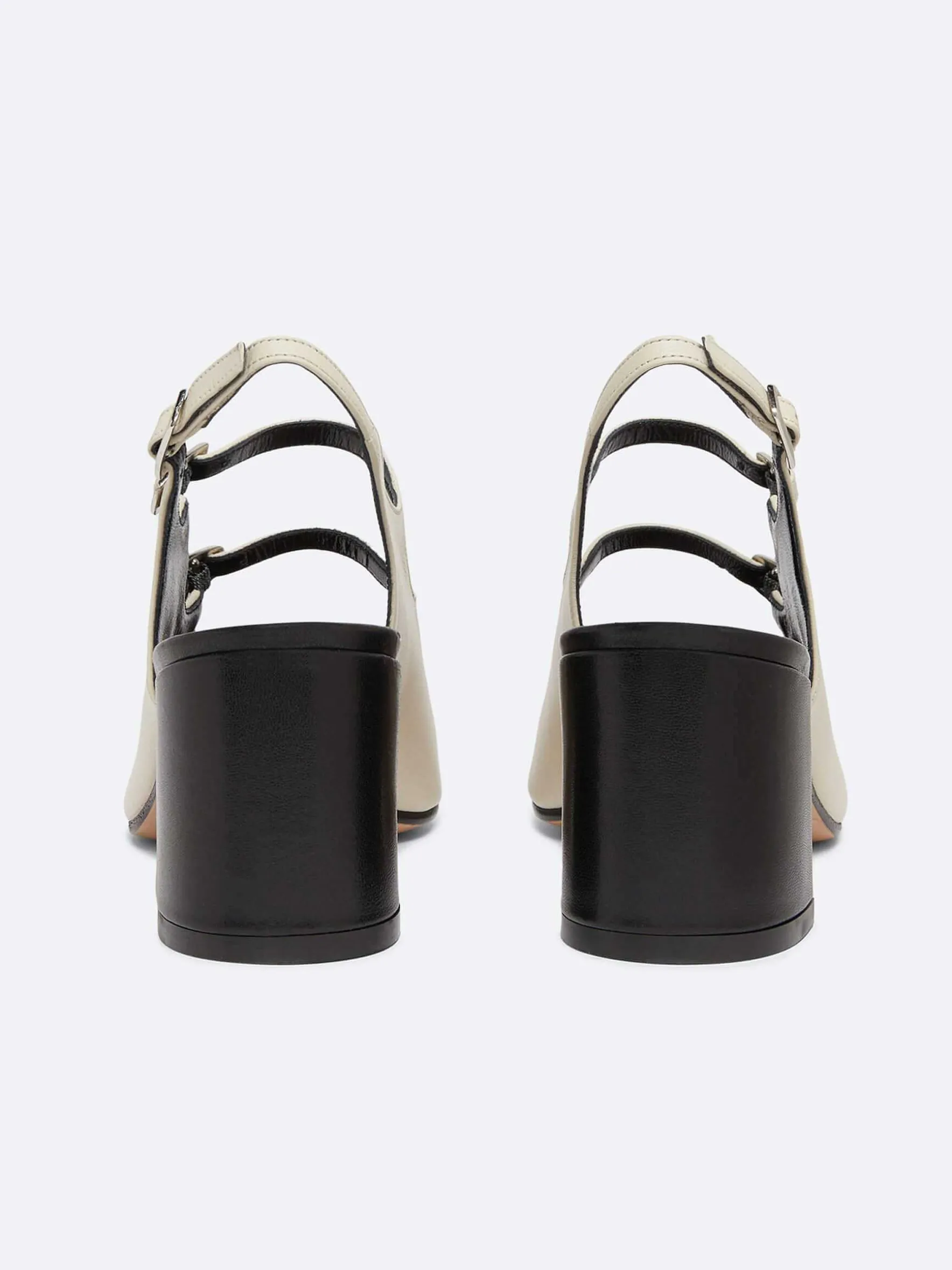 Carel Slingbacks>Beige En Zwart Leren Mary Janes Met Slingback