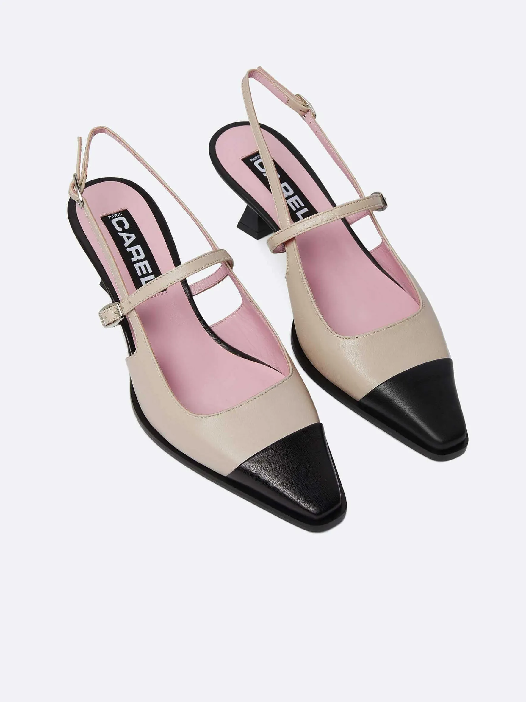 Carel Pompen>Beige En Zwarte Lederen Slingback Pumps