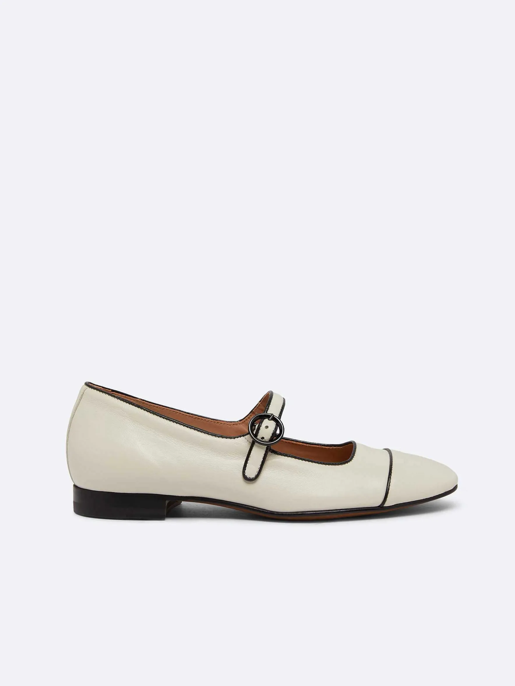 Carel Ballerina'S>Beige Lederen Zwarte Biezen Mary Janes