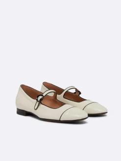 Carel Ballerina'S>Beige Lederen Zwarte Biezen Mary Janes