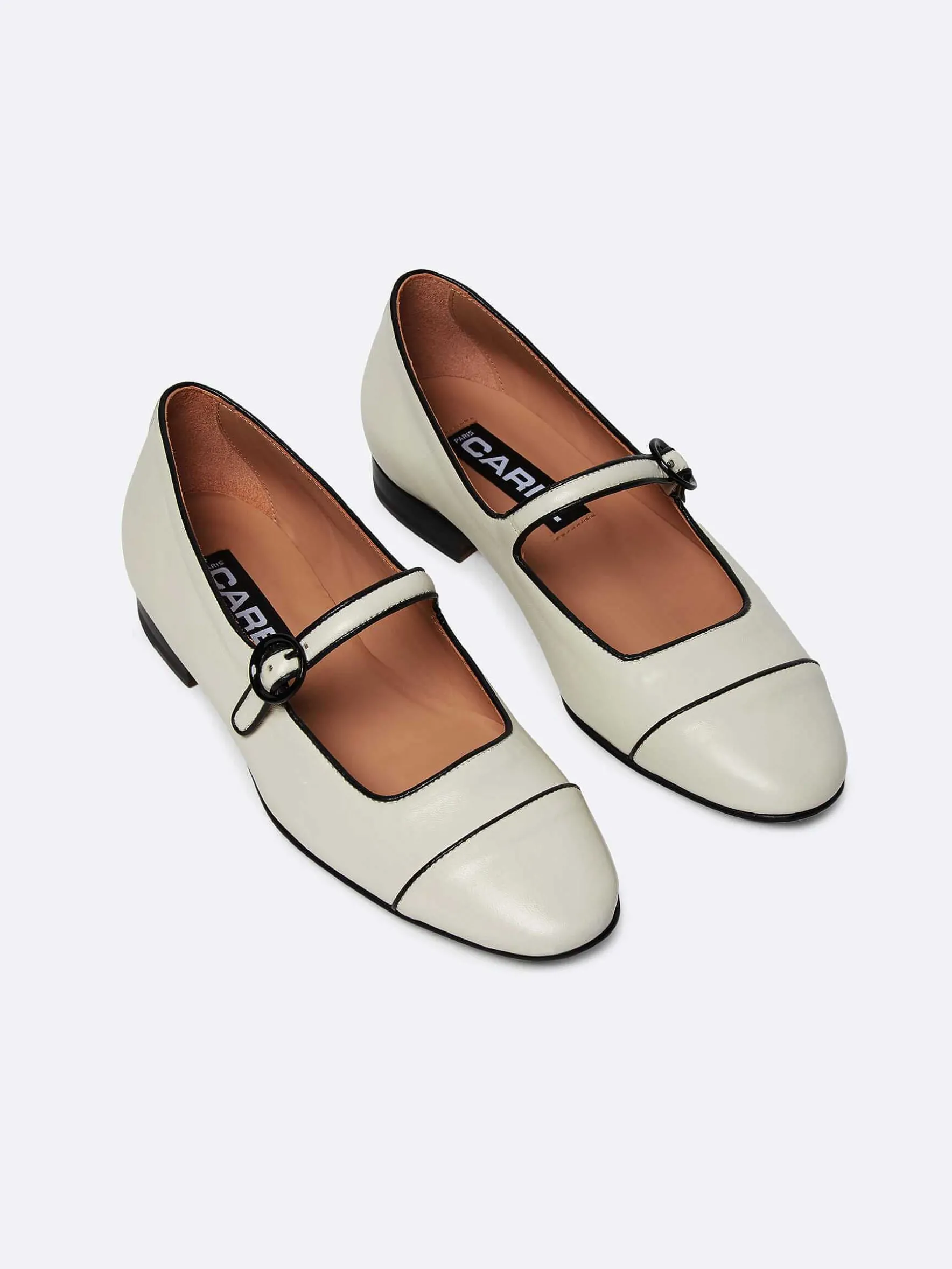 Carel Ballerina'S>Beige Lederen Zwarte Biezen Mary Janes