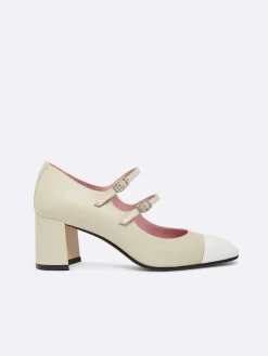Carel Maria Janes>Beige Leer En Wit Lakleer Mary Janes Pumps