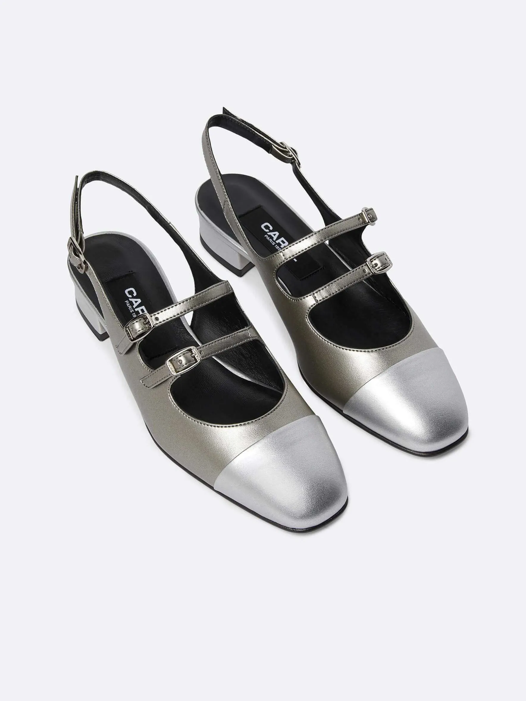 Carel Slingbacks>Bi Zilveren Appleskin Slingback Mary Janes