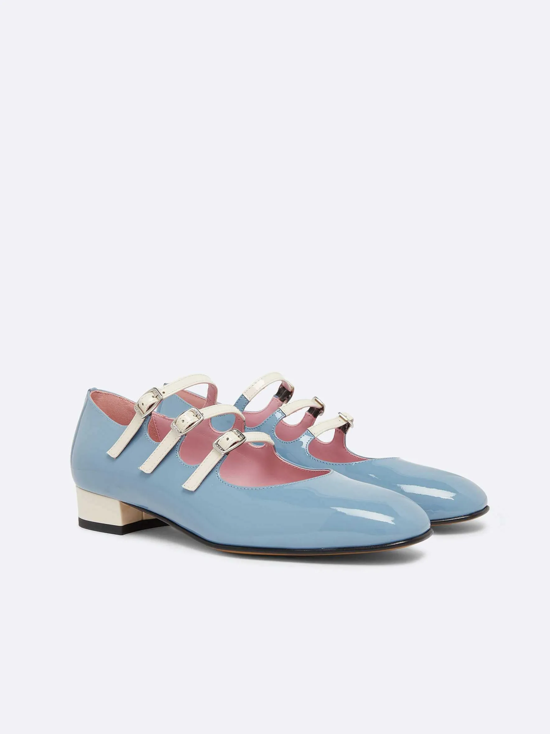 Carel Ballerina'S>Blauw En Ivoor Gerecycled Lakleer Mary Janes Ballerina'S