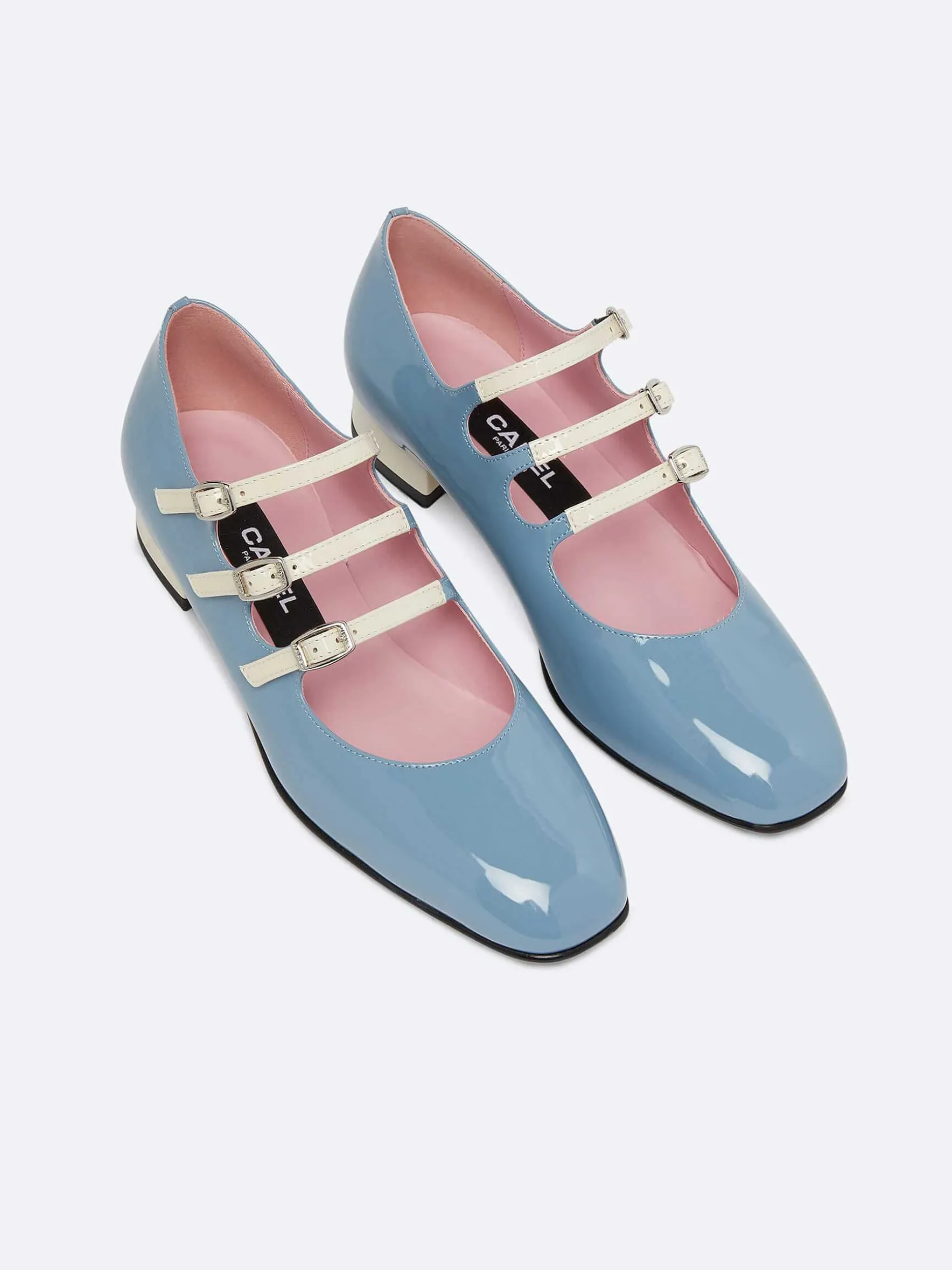 Carel Ballerina'S>Blauw En Ivoor Gerecycled Lakleer Mary Janes Ballerina'S