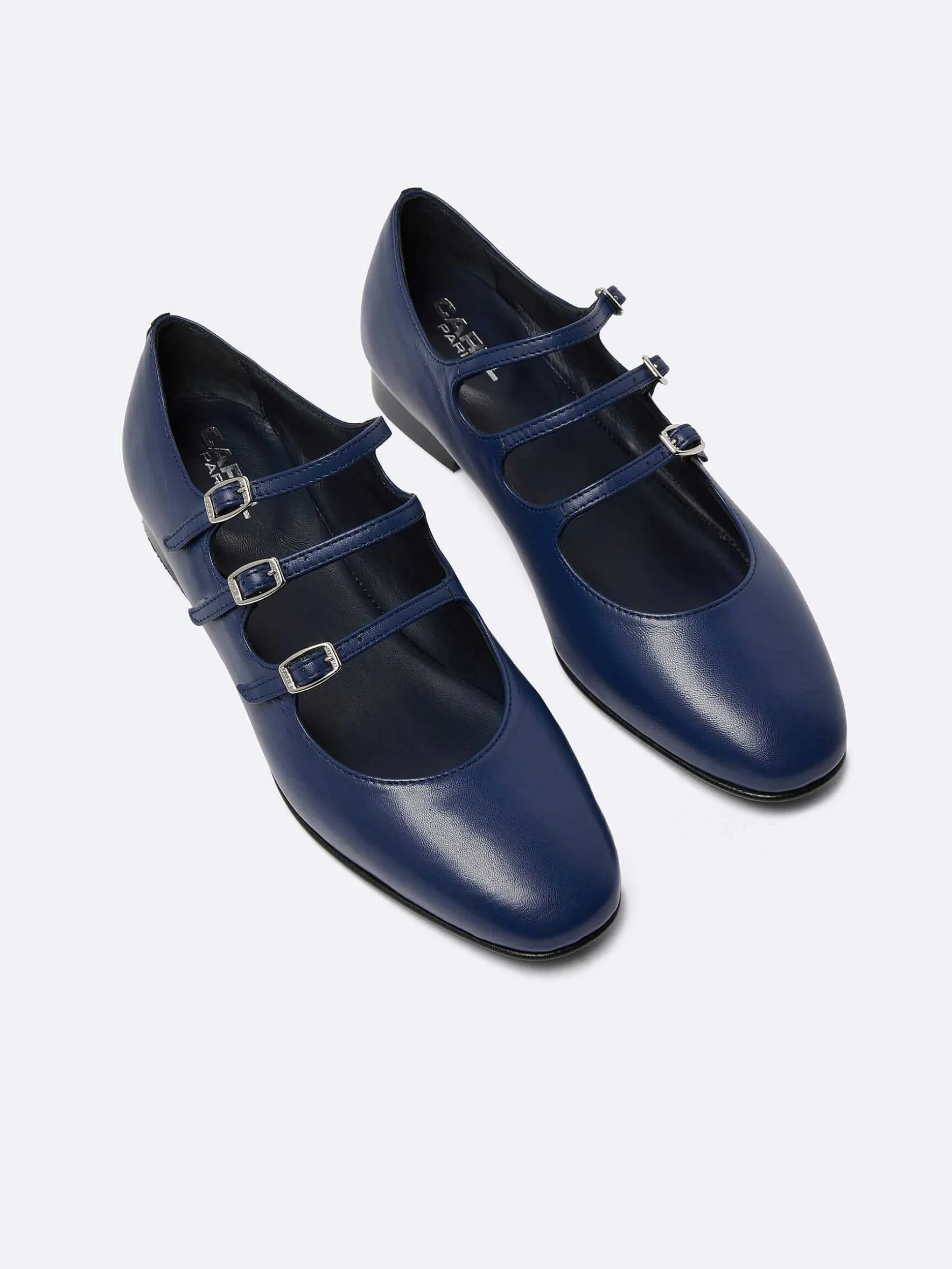 Carel Ballerina'S>Blauw Marine Lederen Mary Janes Ballet Flats