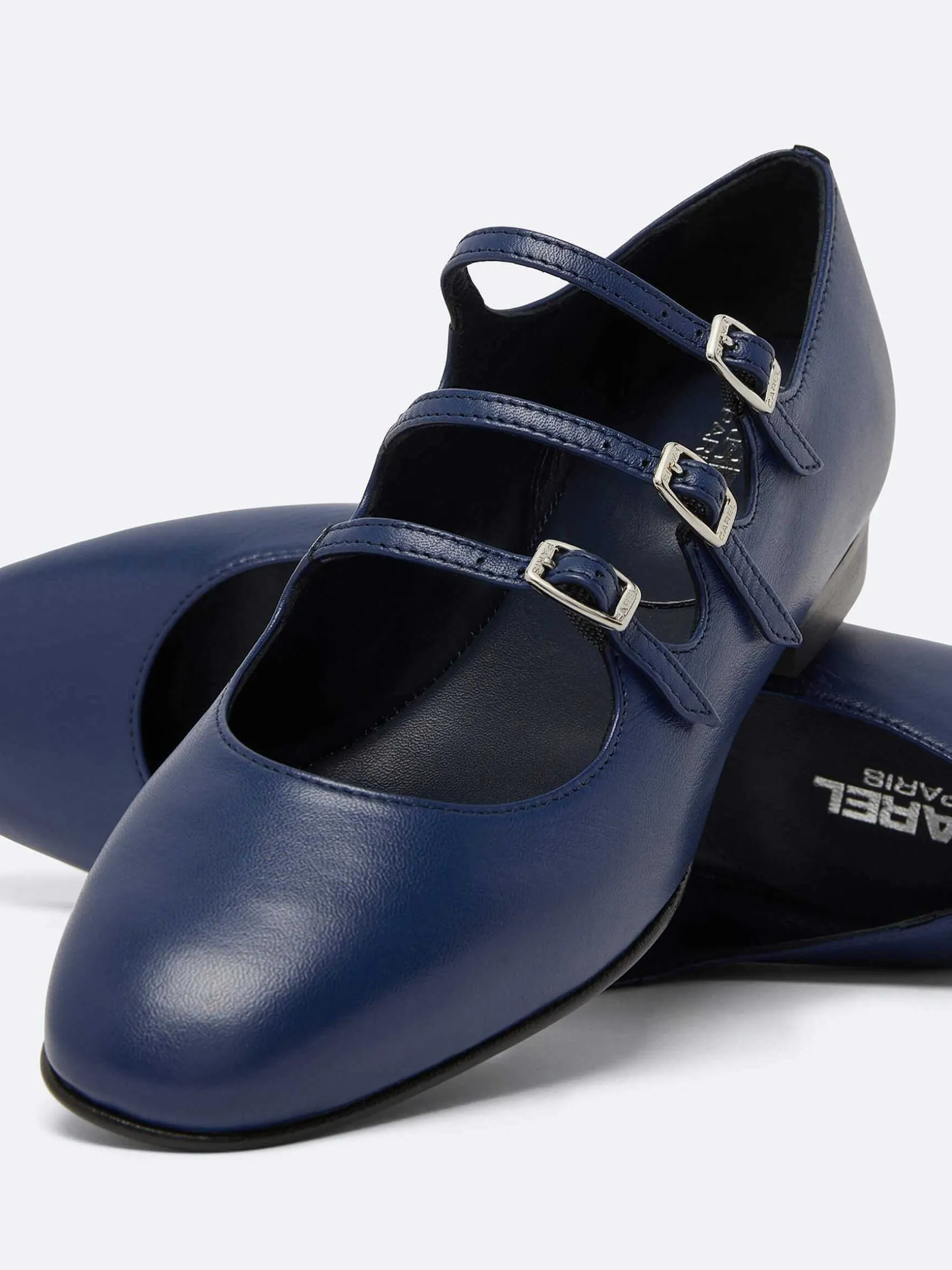 Carel Ballerina'S>Blauw Marine Lederen Mary Janes Ballet Flats