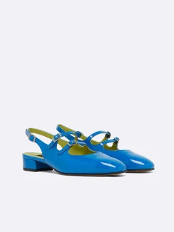 Carel Slingbacks>Blauwe Lakleren Slingback Mary Janes