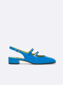 Carel Slingbacks>Blauwe Lakleren Slingback Mary Janes