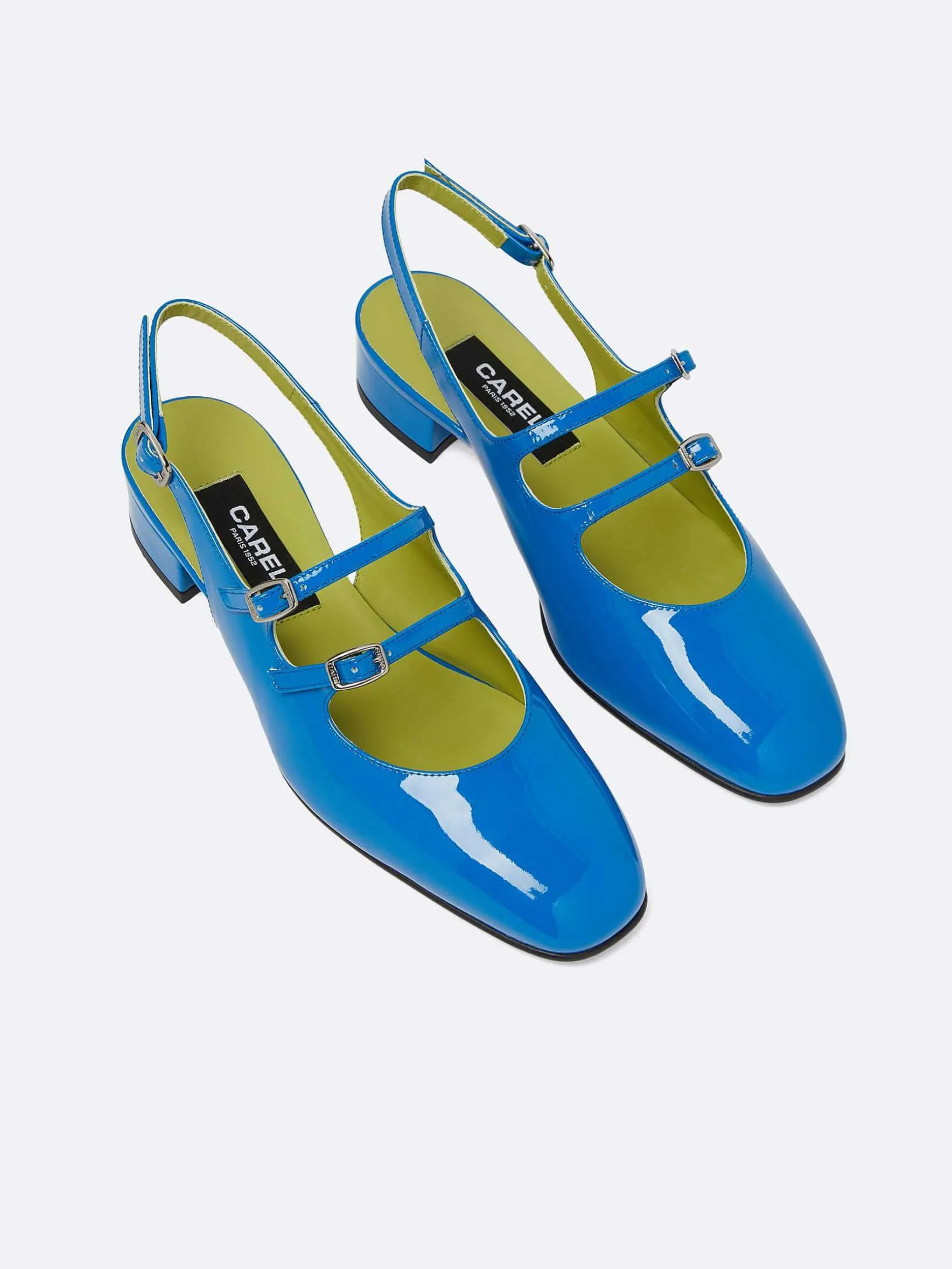 Carel Slingbacks>Blauwe Lakleren Slingback Mary Janes