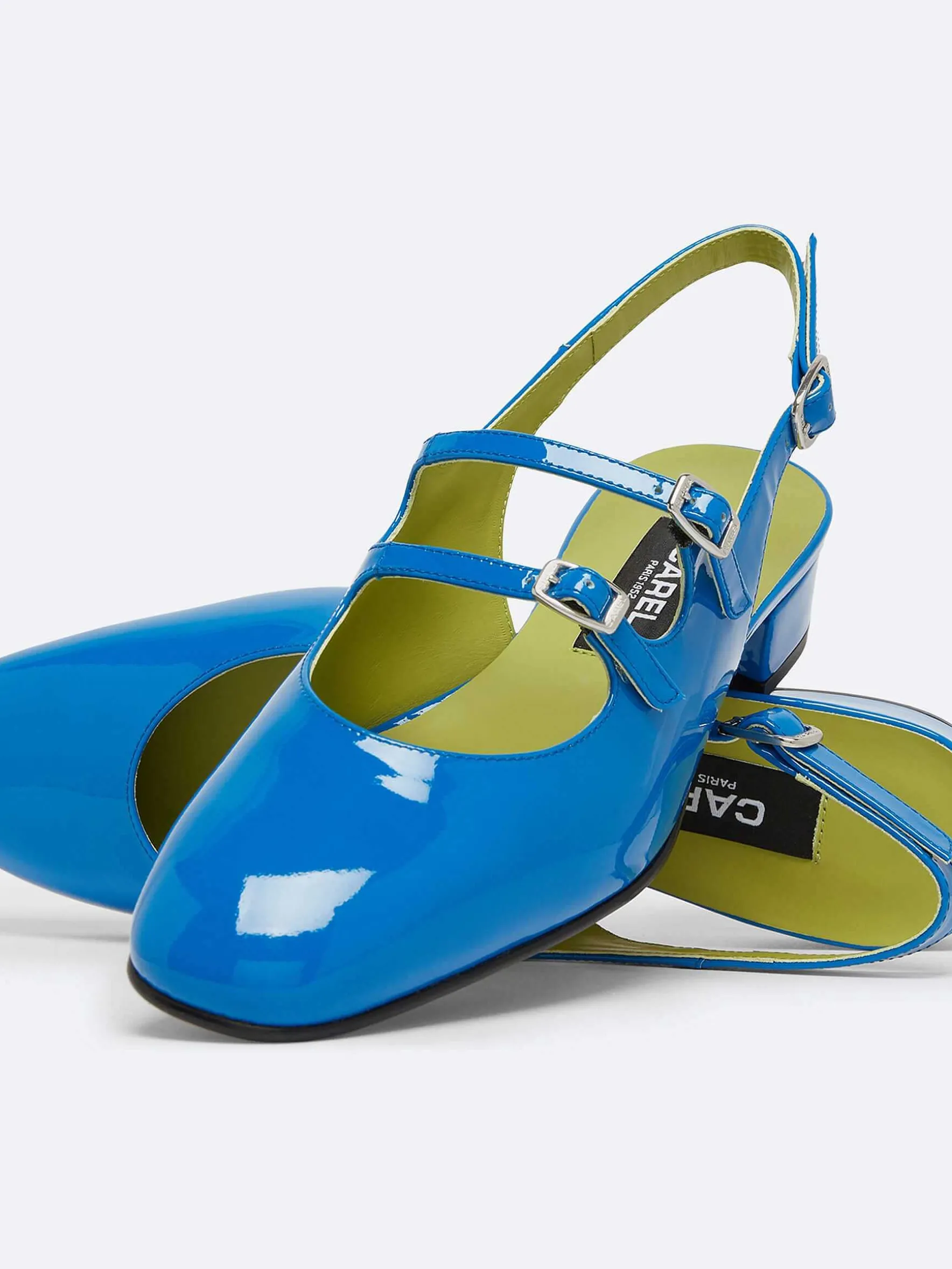 Carel Slingbacks>Blauwe Lakleren Slingback Mary Janes