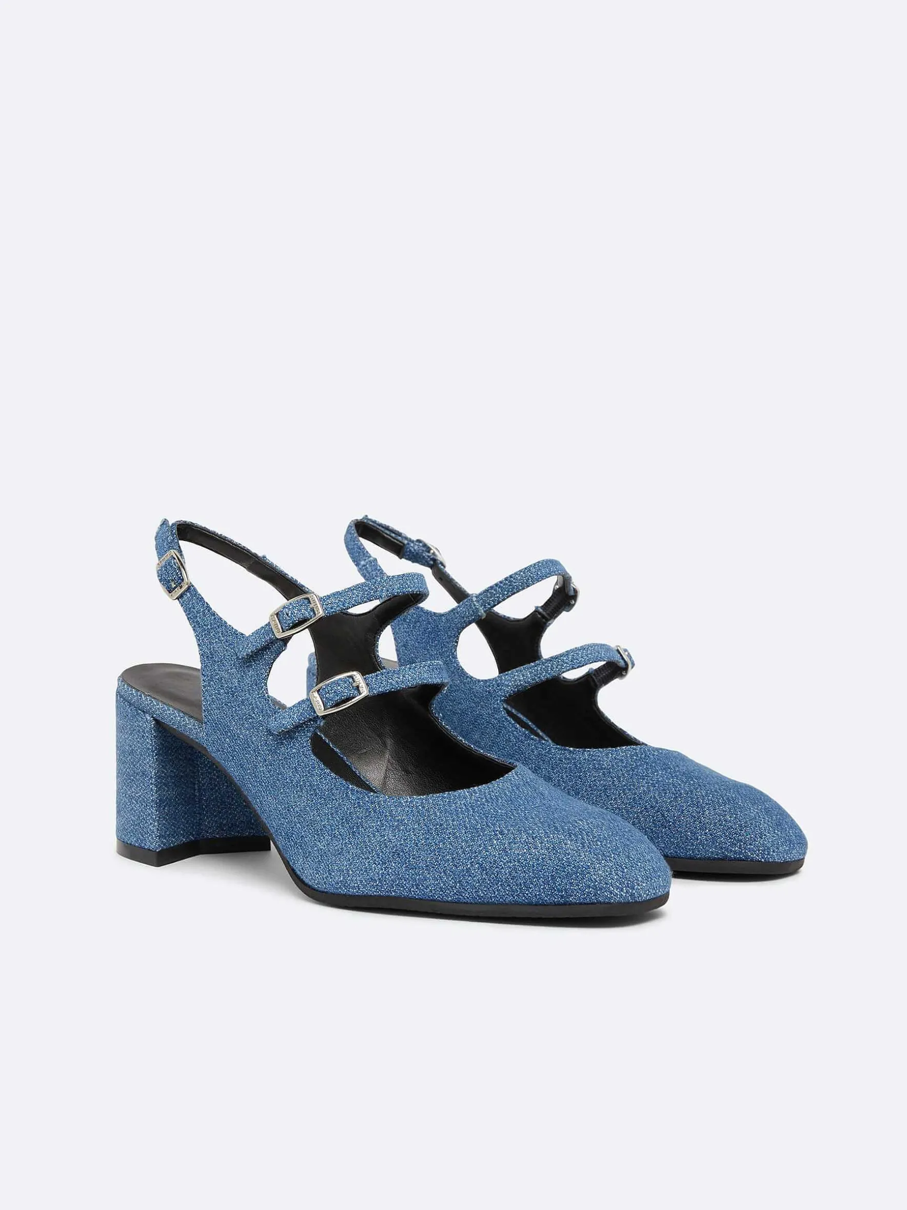 Carel Maria Janes>Blauwe Upcycled Denim Stof Slingback Mary Janes