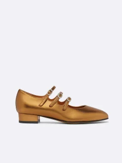 Carel Ballerina'S>Bronzen Upcycled Lederen Mary Janes Ballet Flats