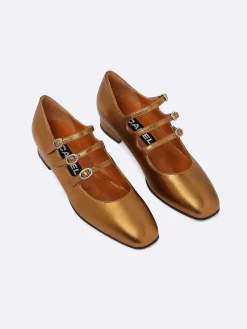 Carel Ballerina'S>Bronzen Upcycled Lederen Mary Janes Ballet Flats