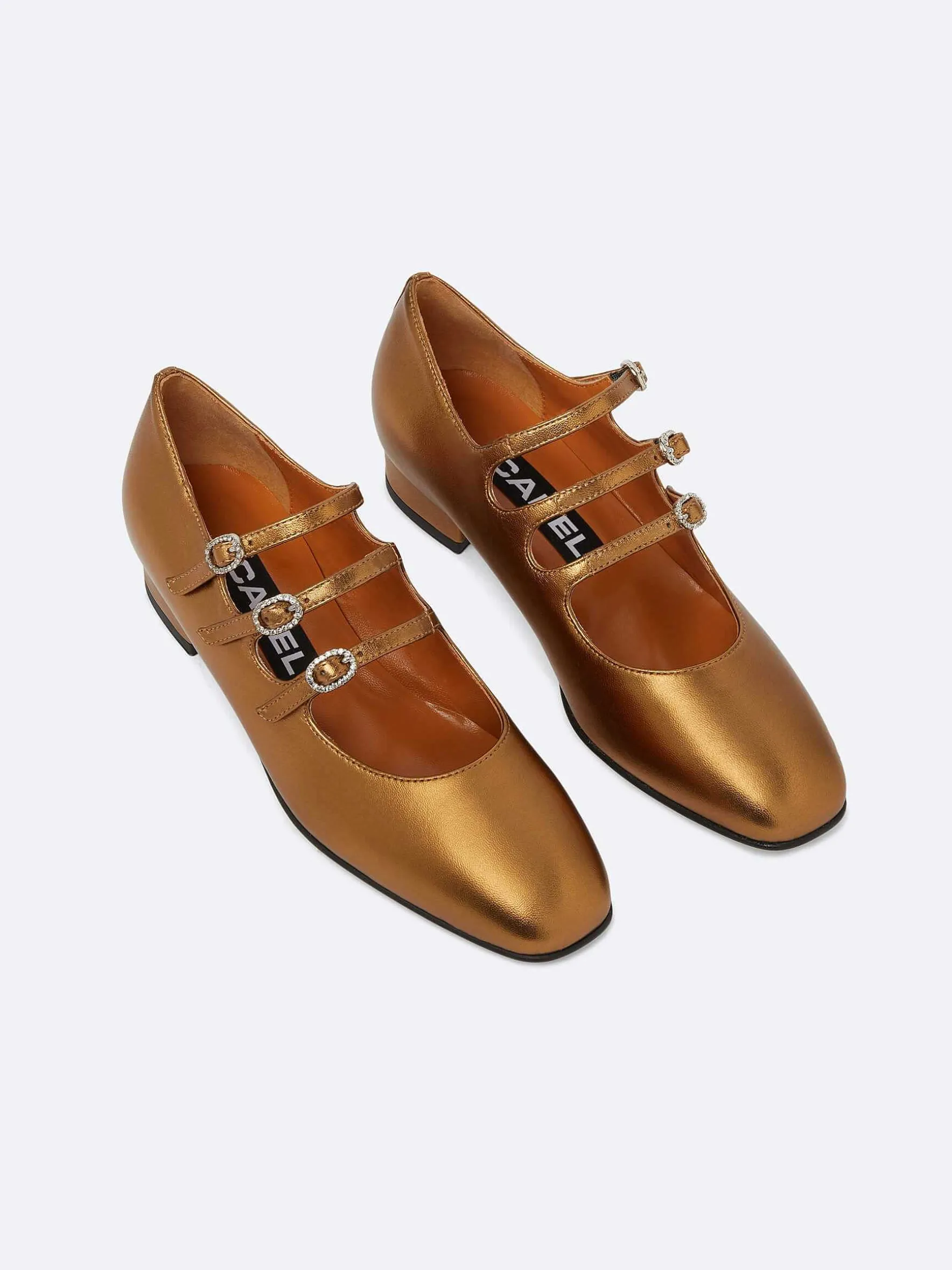 Carel Ballerina'S>Bronzen Upcycled Lederen Mary Janes Ballet Flats