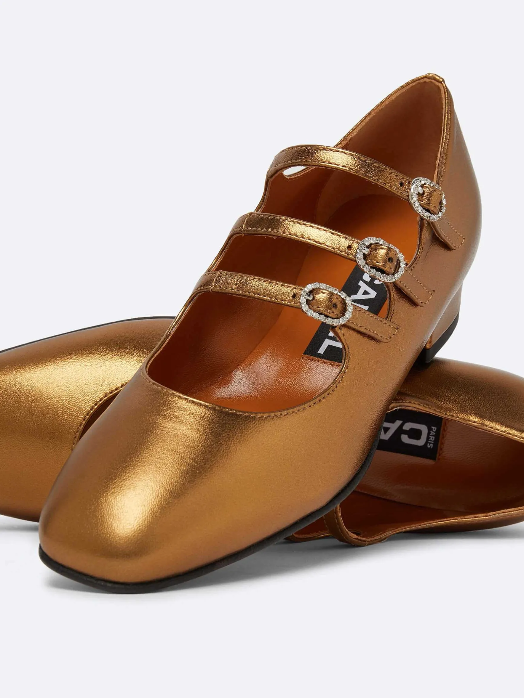 Carel Ballerina'S>Bronzen Upcycled Lederen Mary Janes Ballet Flats