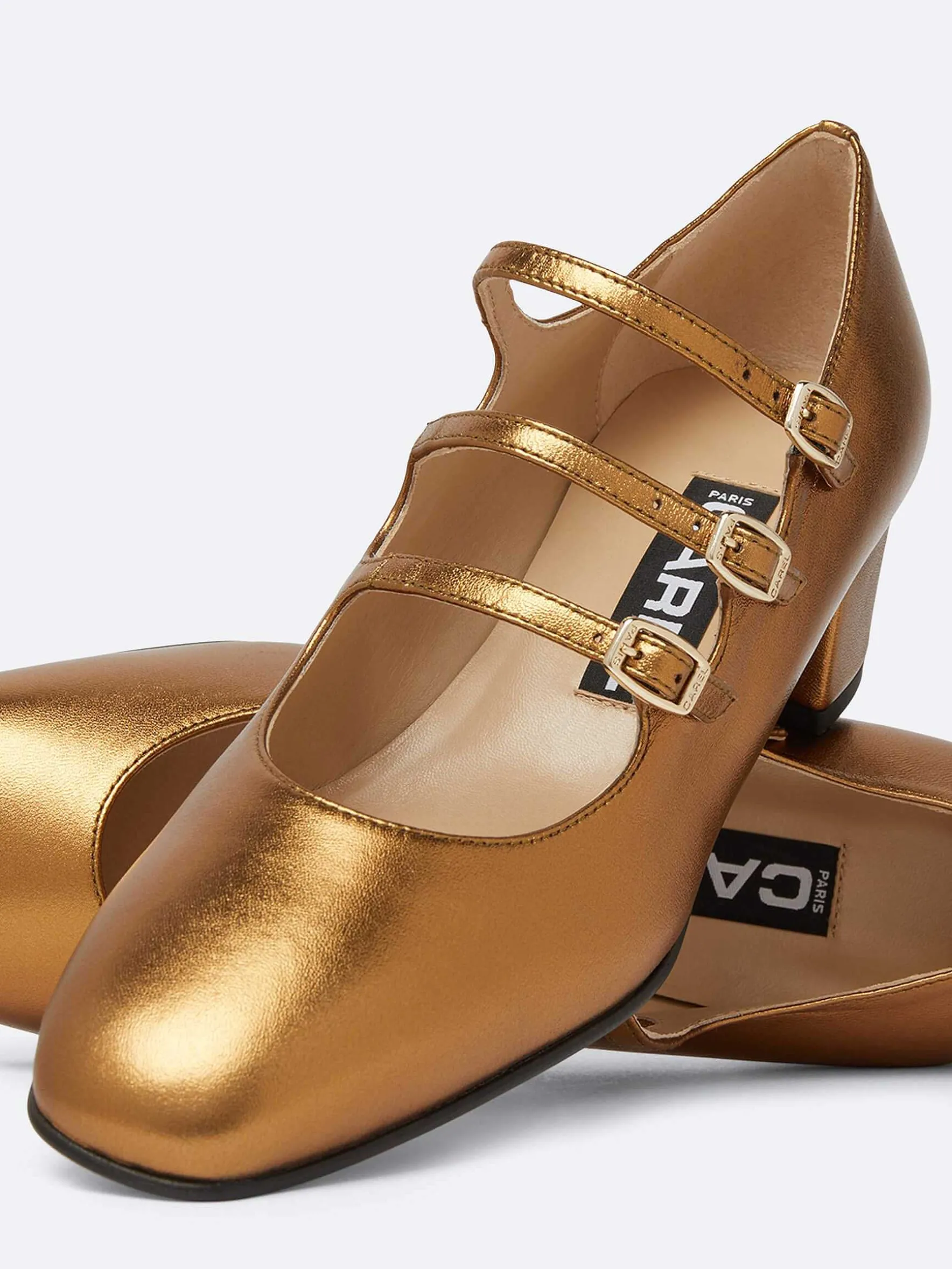 Carel Maria Janes>Bronzen Upcycled Leren Mary Janes Pumps