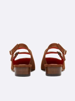 Carel Maria Janes>Bruin Suede Upcycled Lederen Slingback Mary Janes