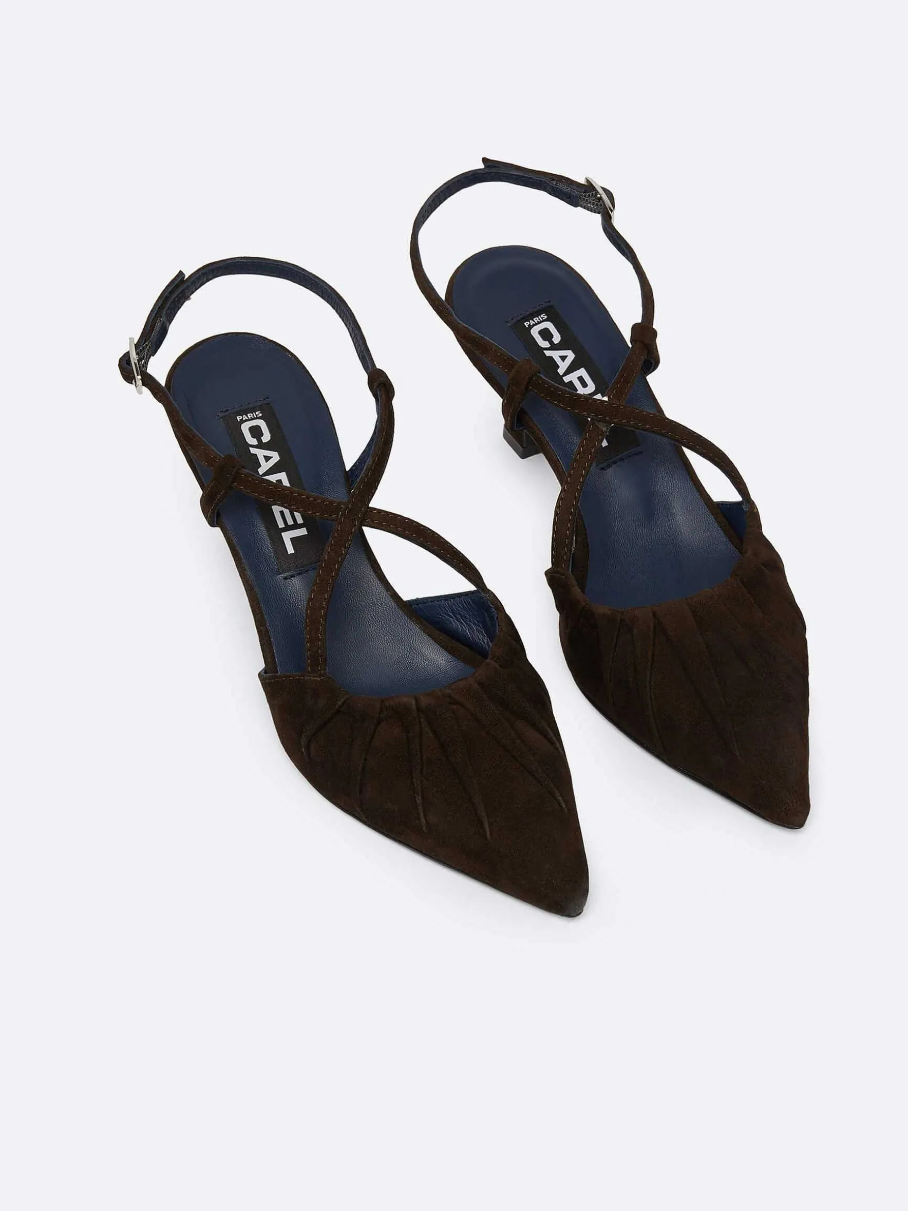 Carel Pompen>Bruine Chocolade Suede Slingback Pumps