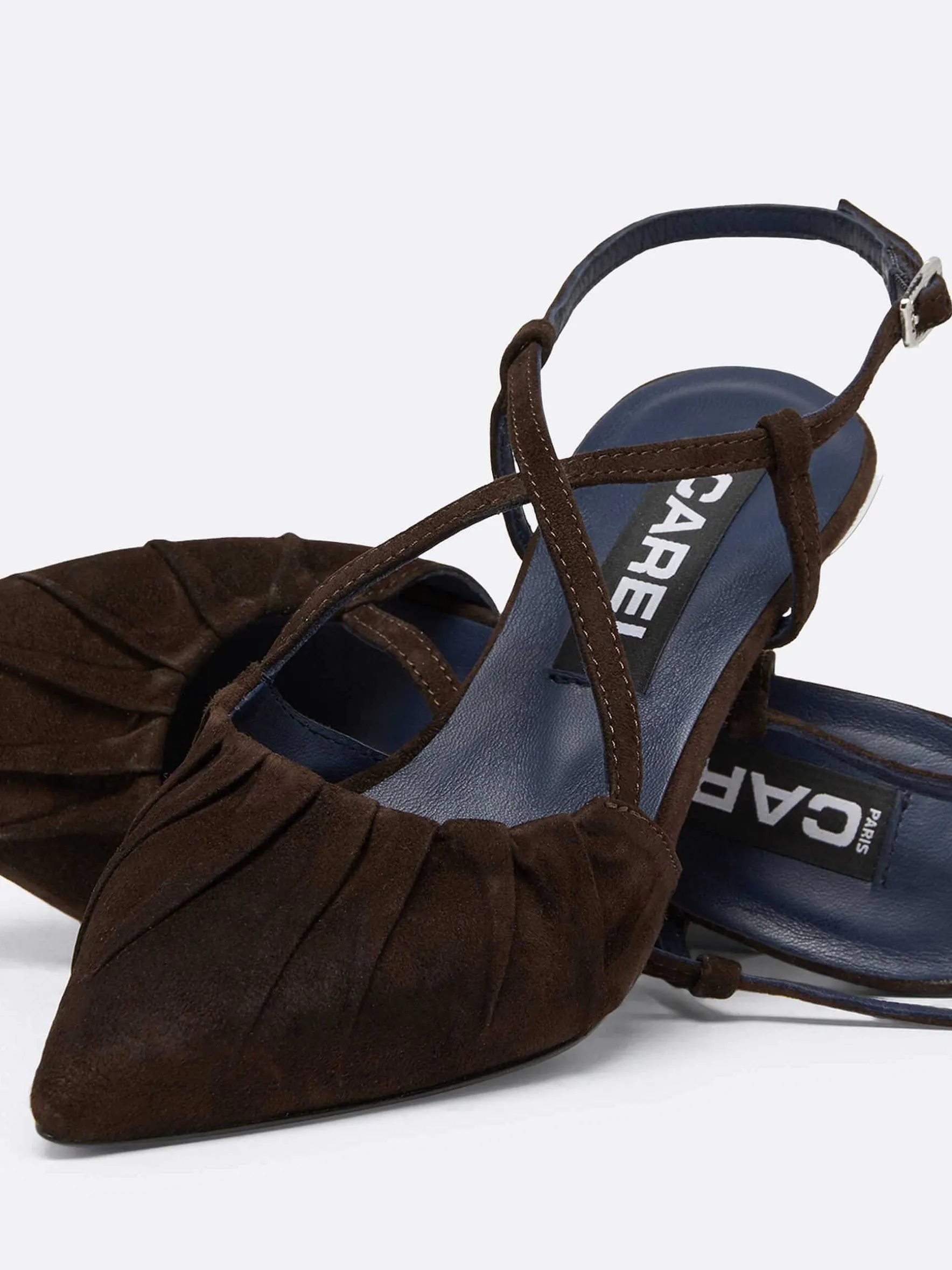 Carel Pompen>Bruine Chocolade Suede Slingback Pumps
