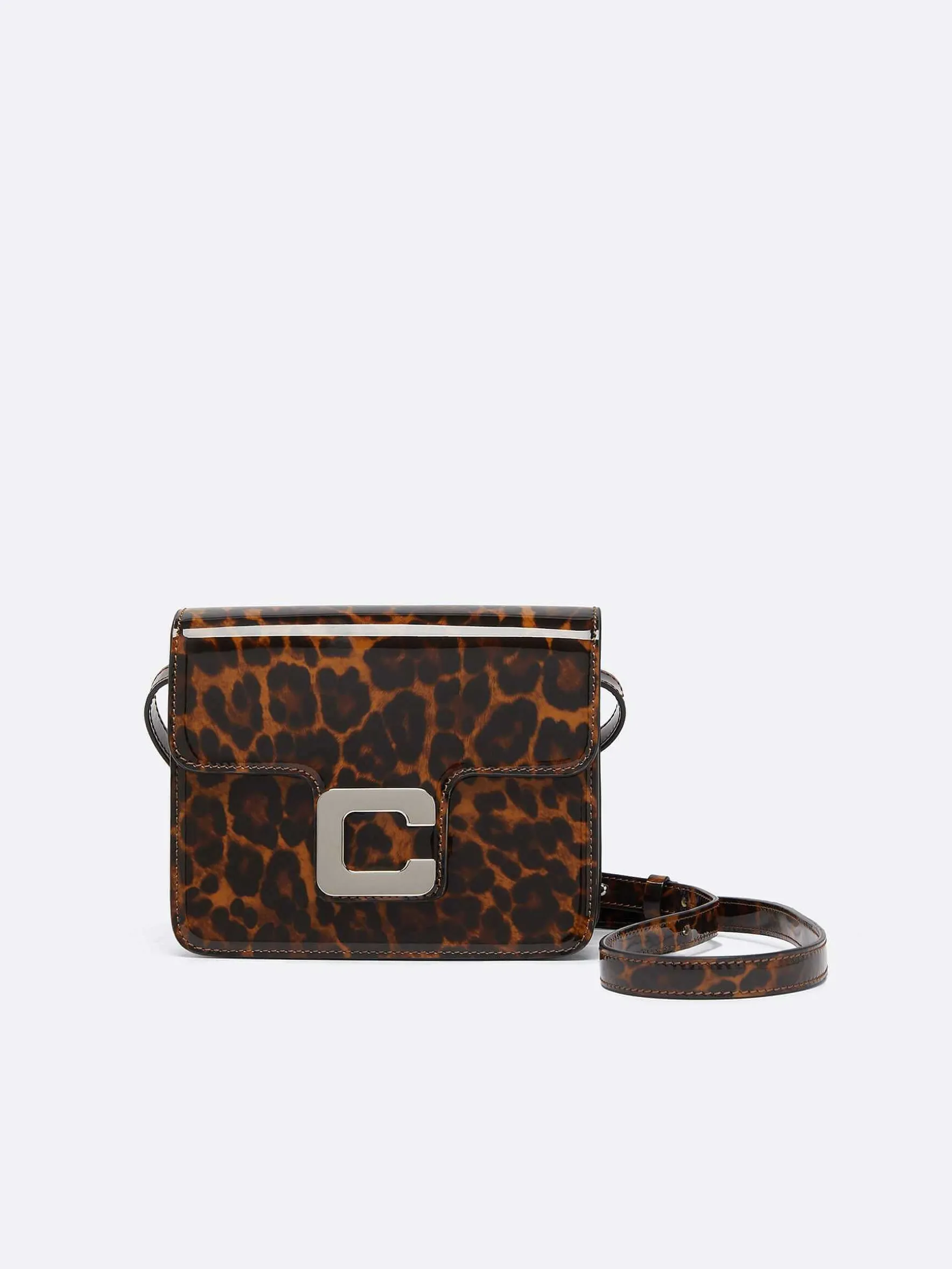 Carel Tassen>Bruine Lakleren Tas Met Luipaardprint