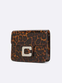 Carel Tassen>Bruine Lakleren Tas Met Luipaardprint