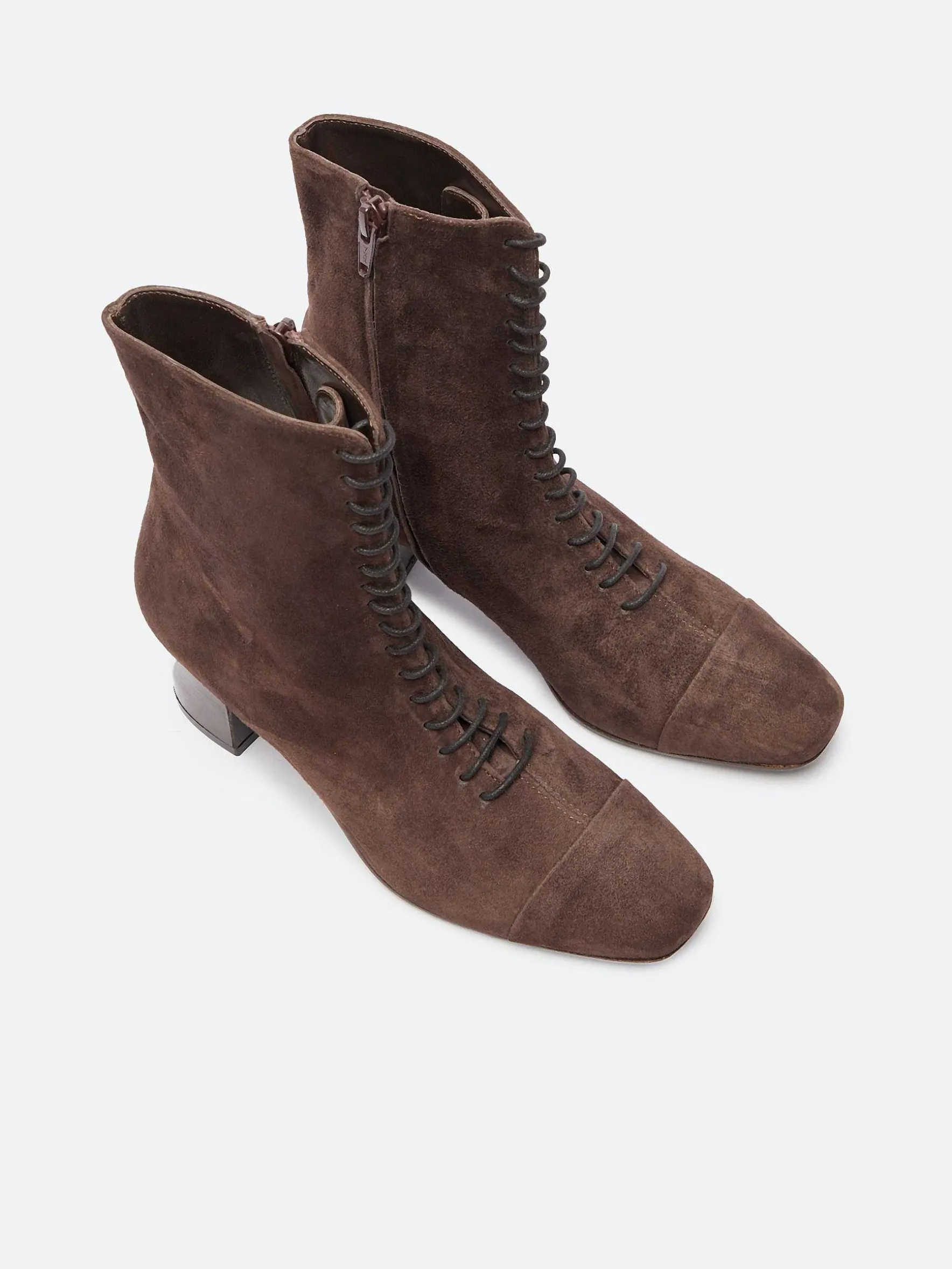 Carel Laarzen En Enkellaarzen>Bruine Suede Enkellaarzen Met Veters