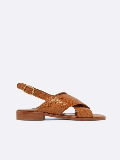Carel Sandalen En Muilezels>Camel Geweven Leren Sandalen