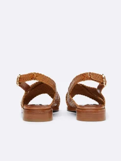 Carel Sandalen En Muilezels>Camel Geweven Leren Sandalen