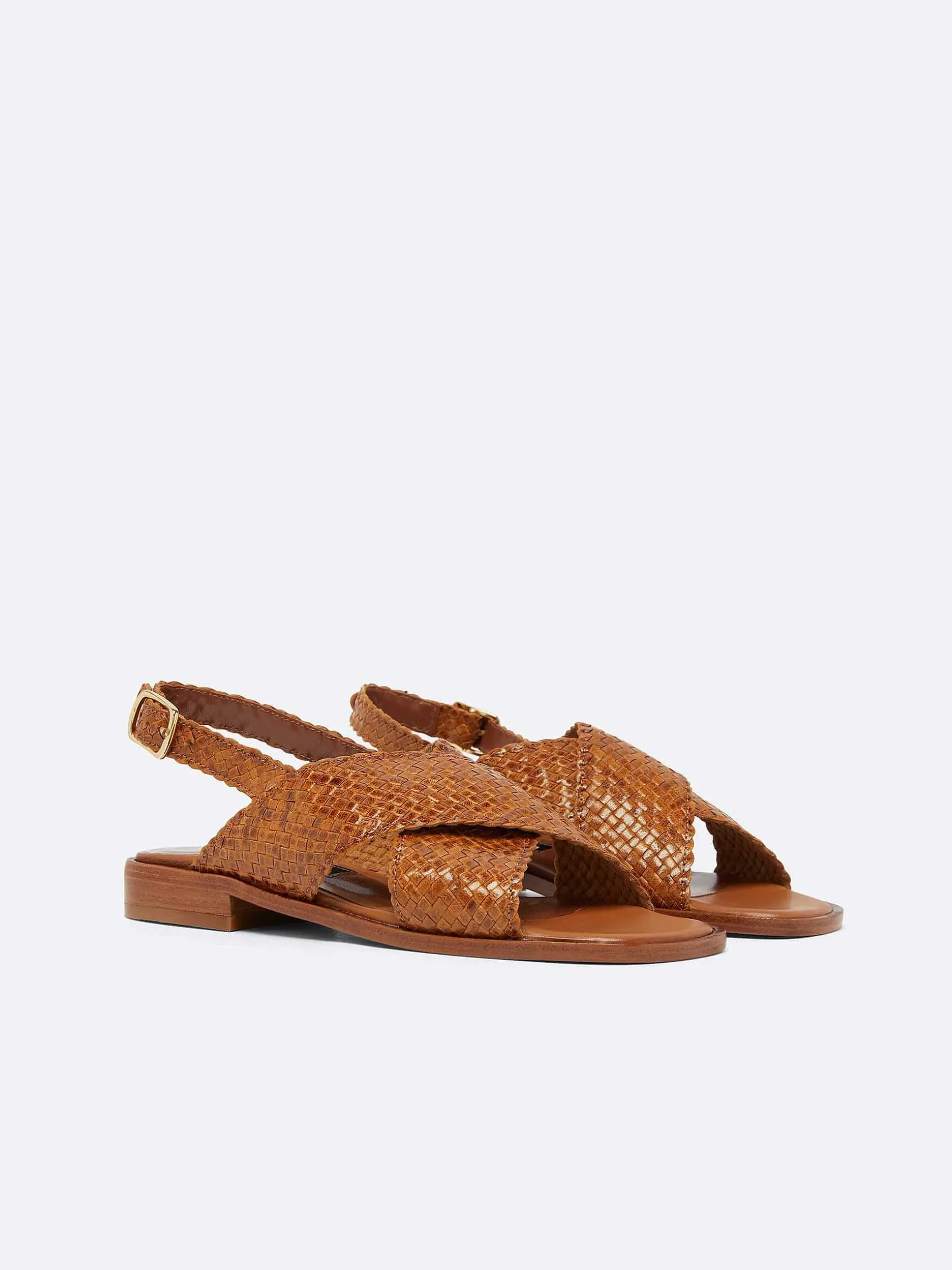 Carel Sandalen En Muilezels>Camel Geweven Leren Sandalen