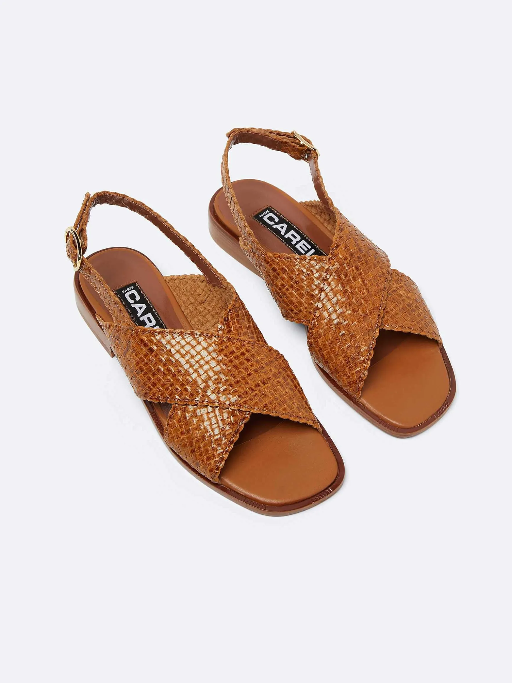 Carel Sandalen En Muilezels>Camel Geweven Leren Sandalen