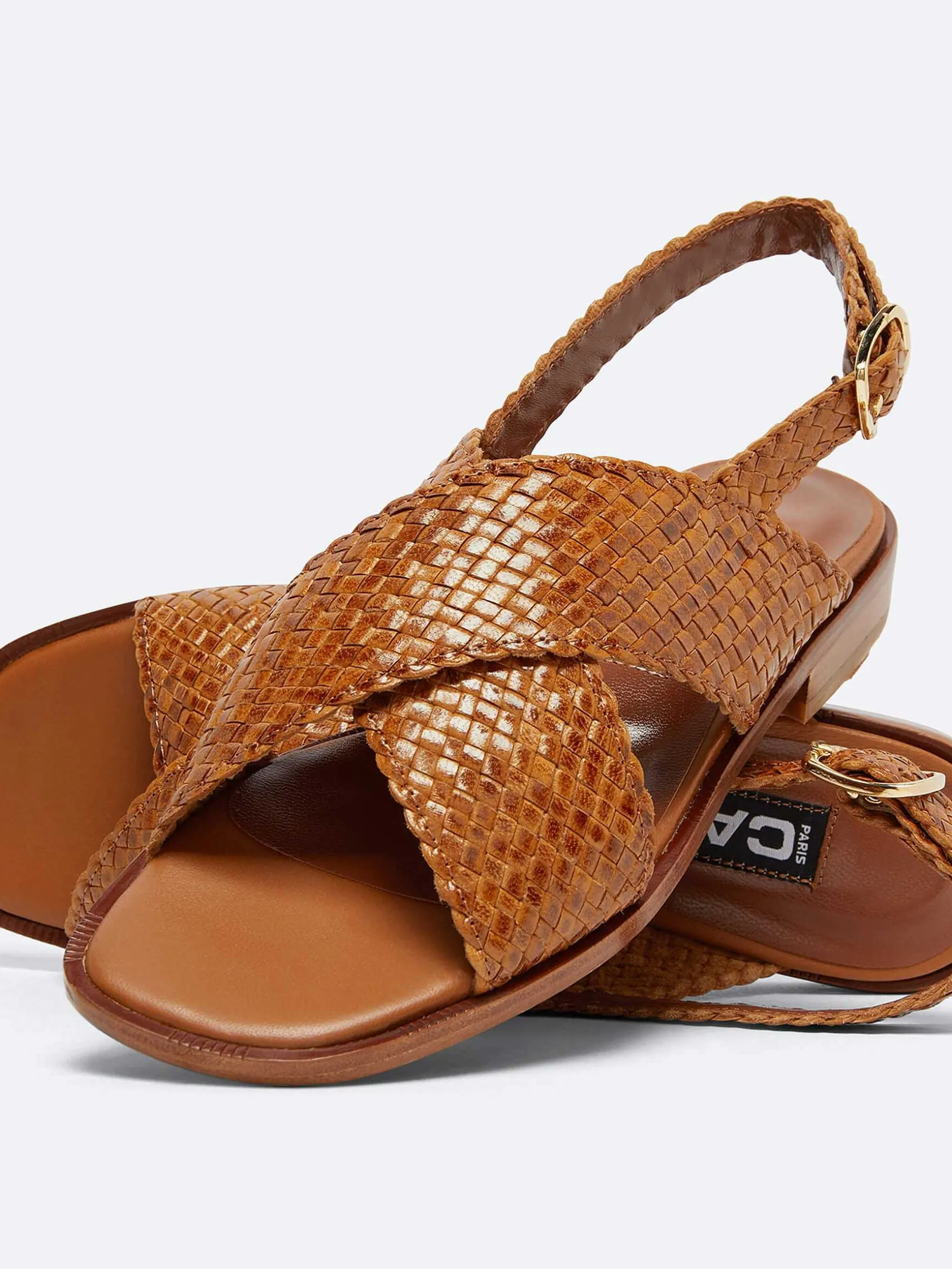 Carel Sandalen En Muilezels>Camel Geweven Leren Sandalen
