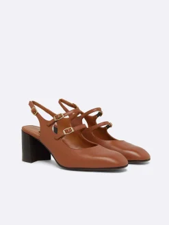 Carel Slingbacks>Camelkleurige Upcycled Lederen Slingback Mary Janes