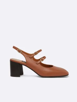 Carel Slingbacks>Camelkleurige Upcycled Lederen Slingback Mary Janes