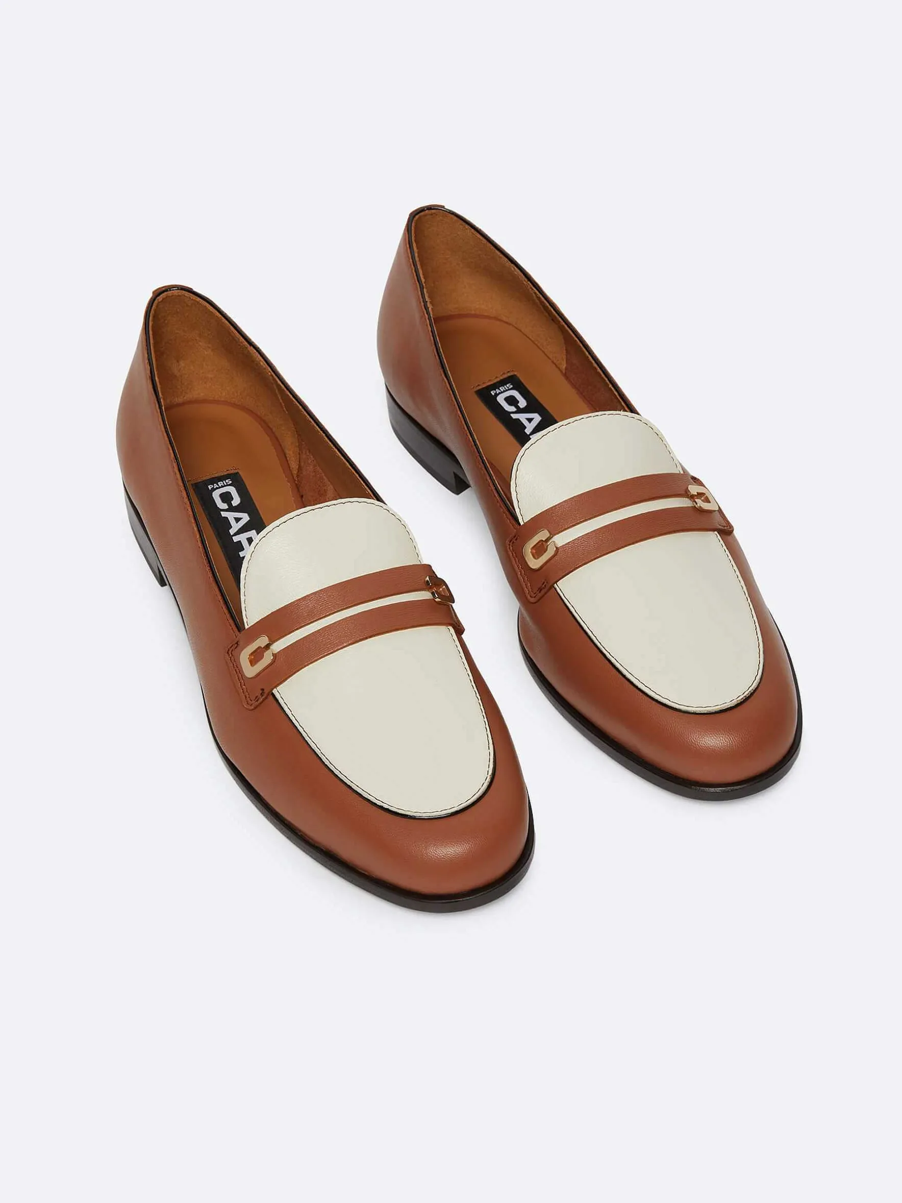 Carel Loafers>Cognac En Ivoor Lederen Loafers
