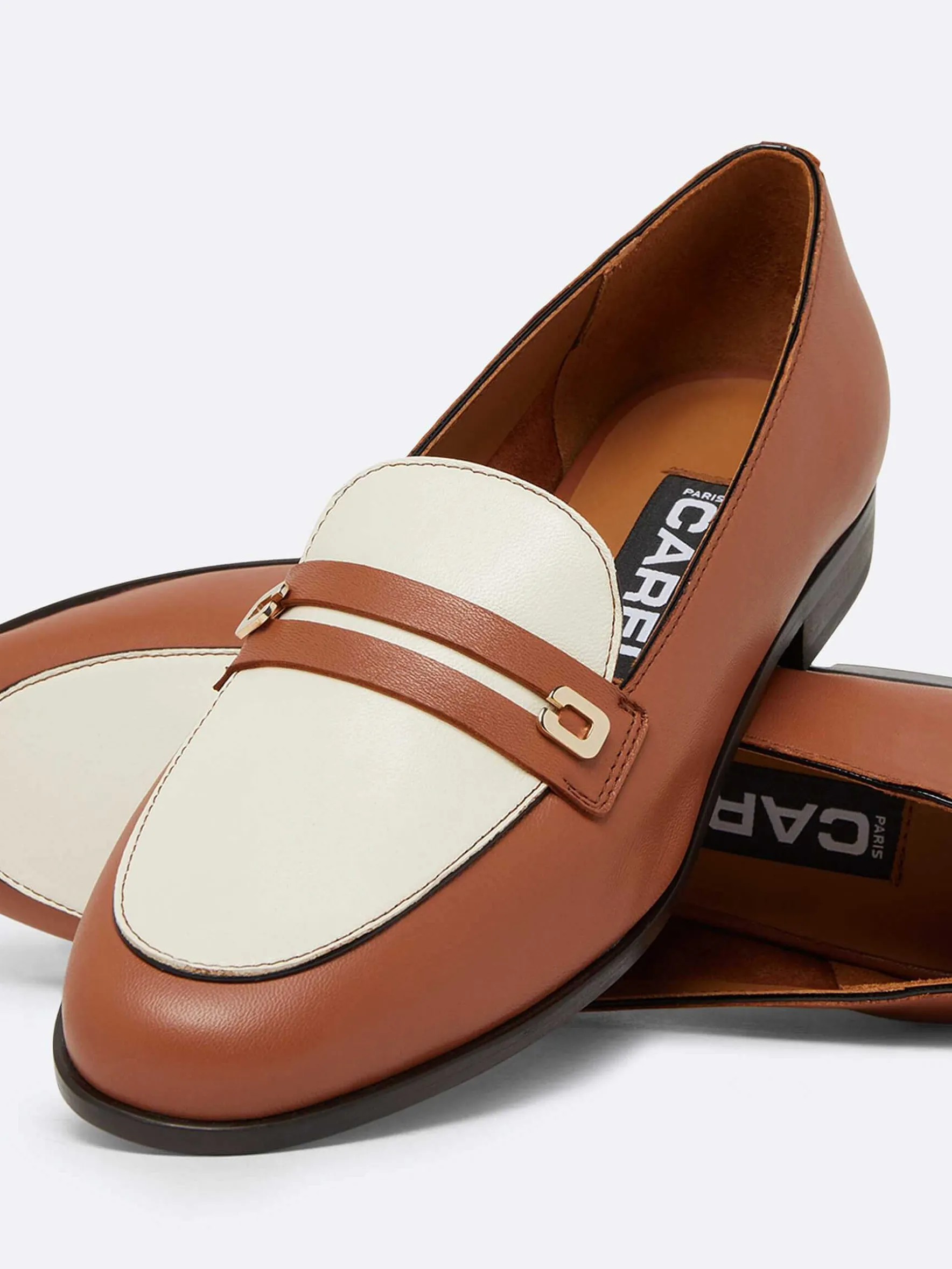 Carel Loafers>Cognac En Ivoor Lederen Loafers