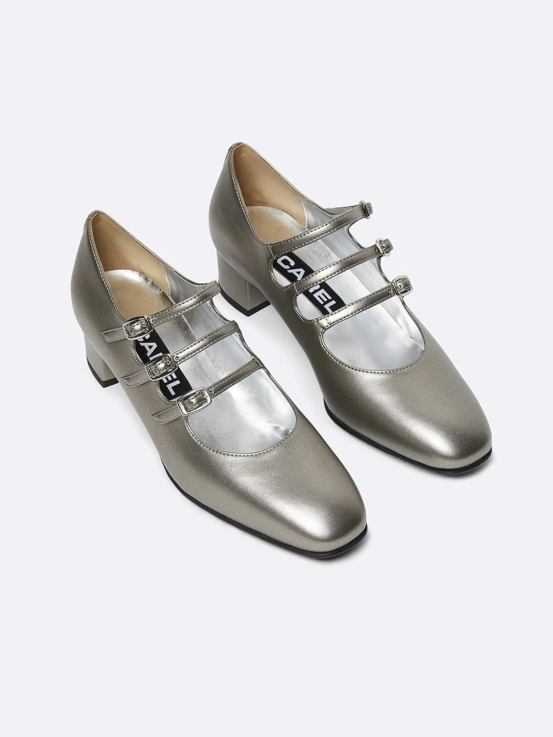 Carel Appelhuid>Donkerzilveren Appleskin Mary Janes-Pumps