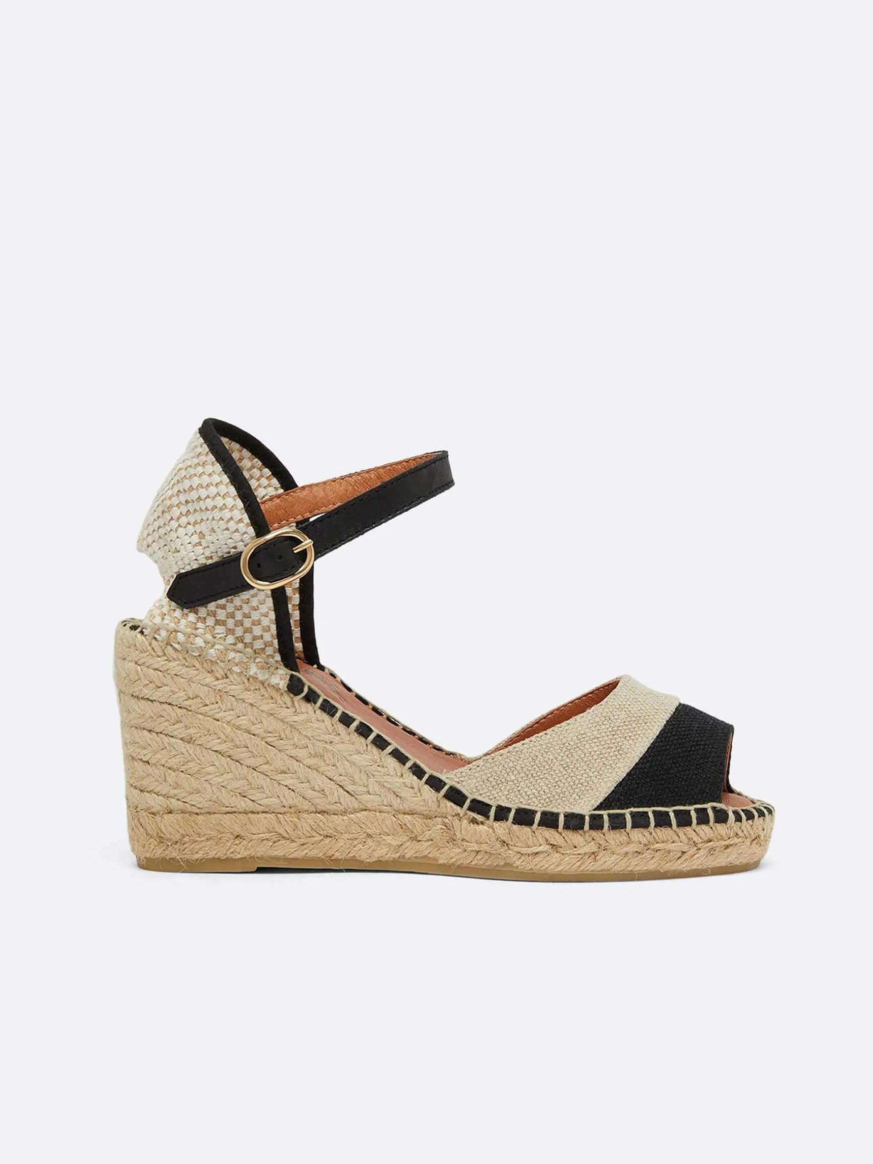 Carel Sandalen En Muilezels>Espadrilles Met Sleehak Van Natuurlijk En Zwart Linnen