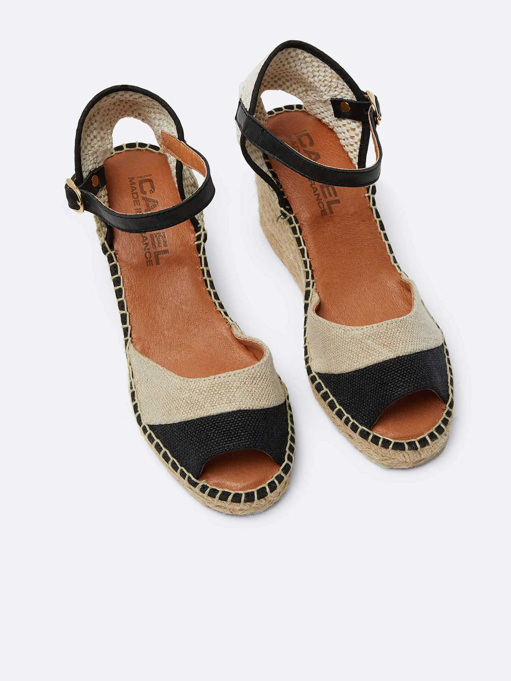 Carel Sandalen En Muilezels>Espadrilles Met Sleehak Van Natuurlijk En Zwart Linnen