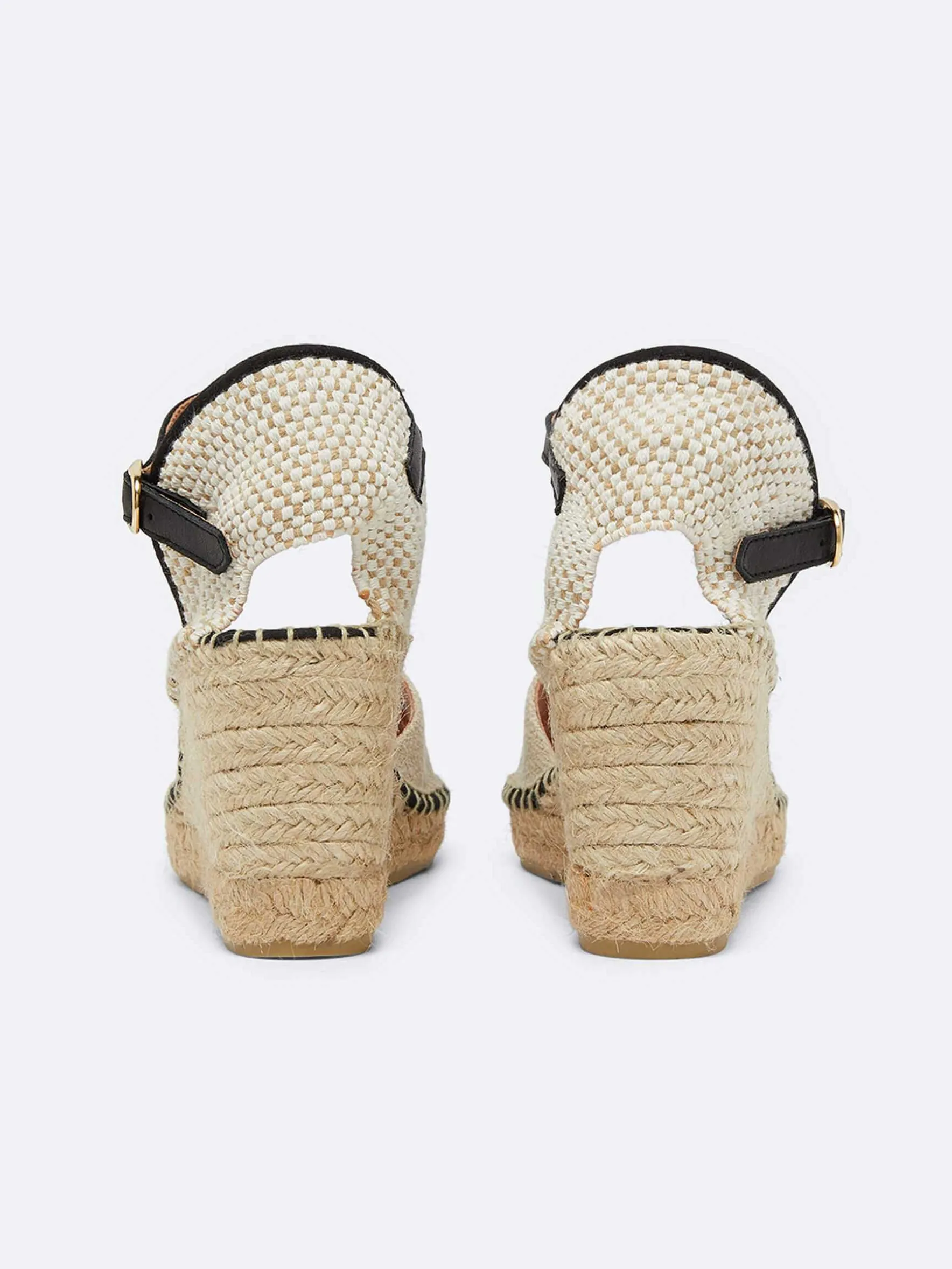 Carel Sandalen En Muilezels>Espadrilles Met Sleehak Van Natuurlijk En Zwart Linnen