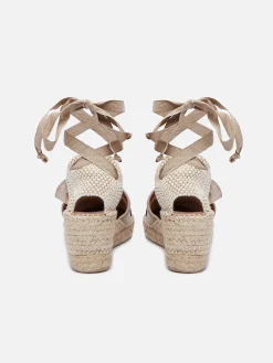 Carel Espadrilles>Espadrilles Met Sleehak Van Natuurlijk En Zwart Linnen