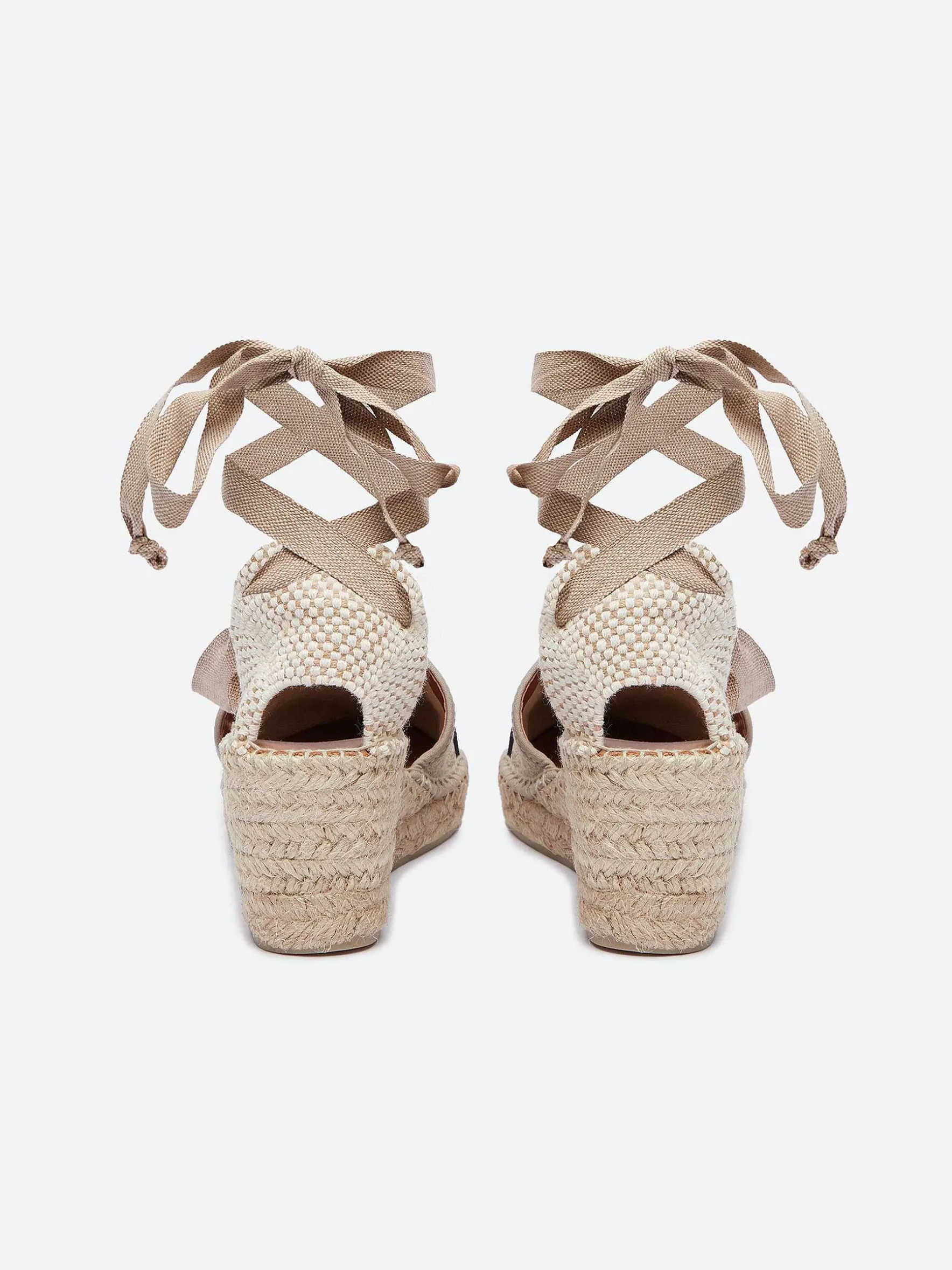 Carel Espadrilles>Espadrilles Met Sleehak Van Natuurlijk En Zwart Linnen